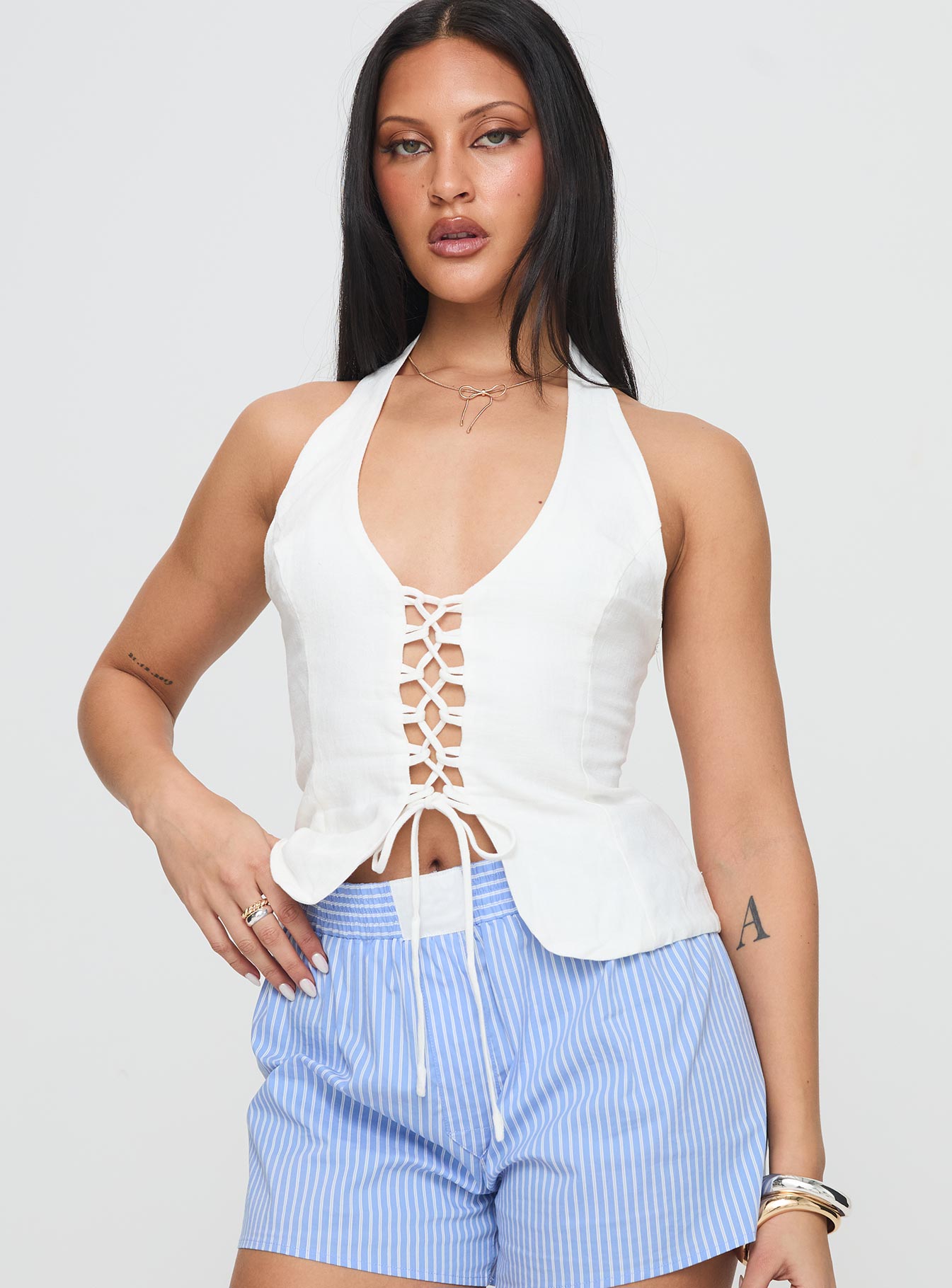 Clouded Linen Blend Vest Top White、mySite、solidvoid