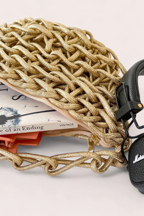 Debbie Katz Nicole Metallic Crochet Bag, Gold、mySite、noshort