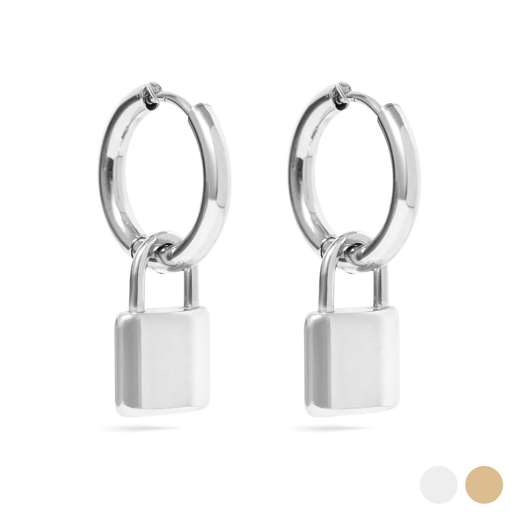 18K Gold PVD Stainless Steel Padlock Pendant Hoop Earrings / ERJ0035、mySite、dreamappss