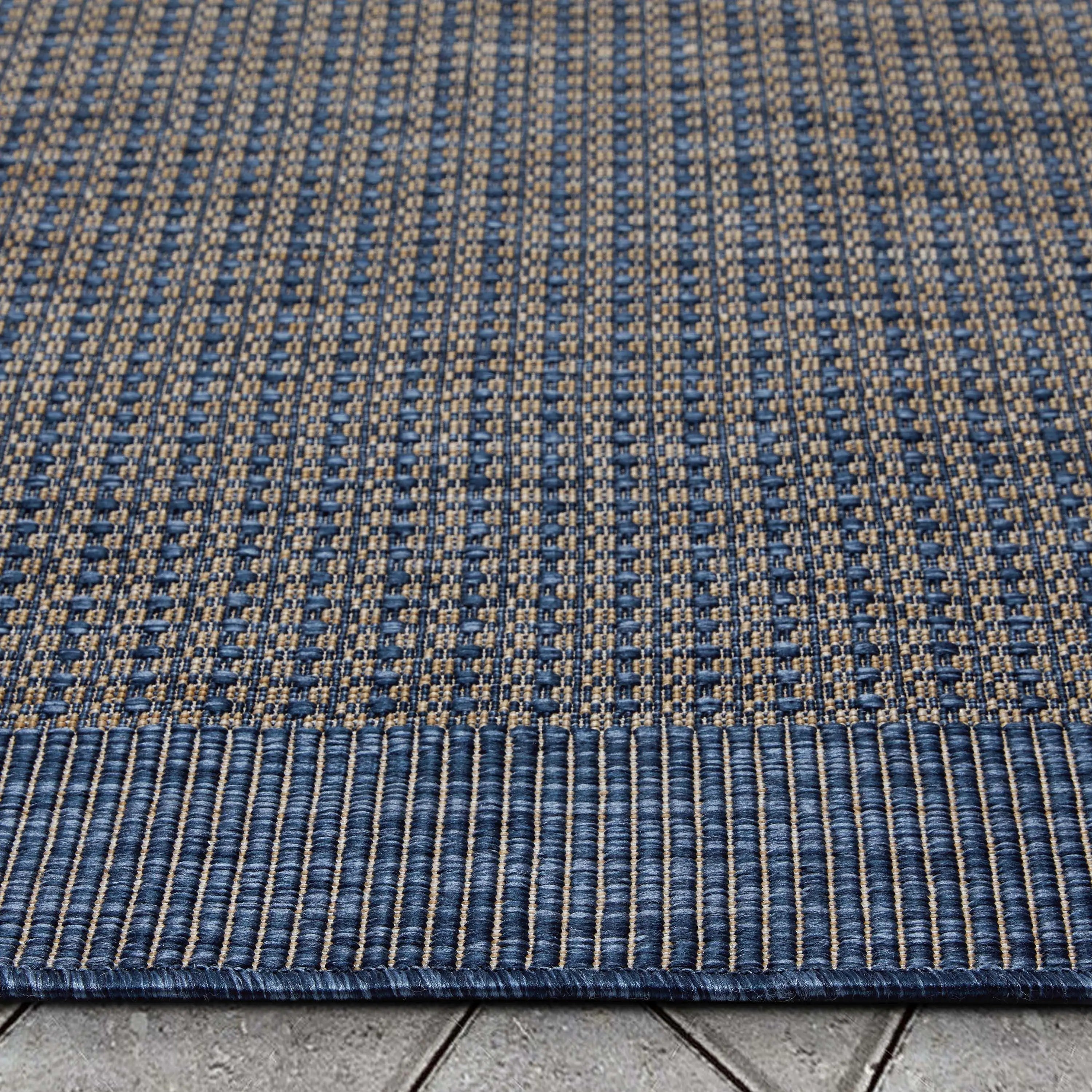 Odin Solid & Striped Border Indoor Outdoor Blue Flatweave Rug、mySite、gigharbornorthrealestate