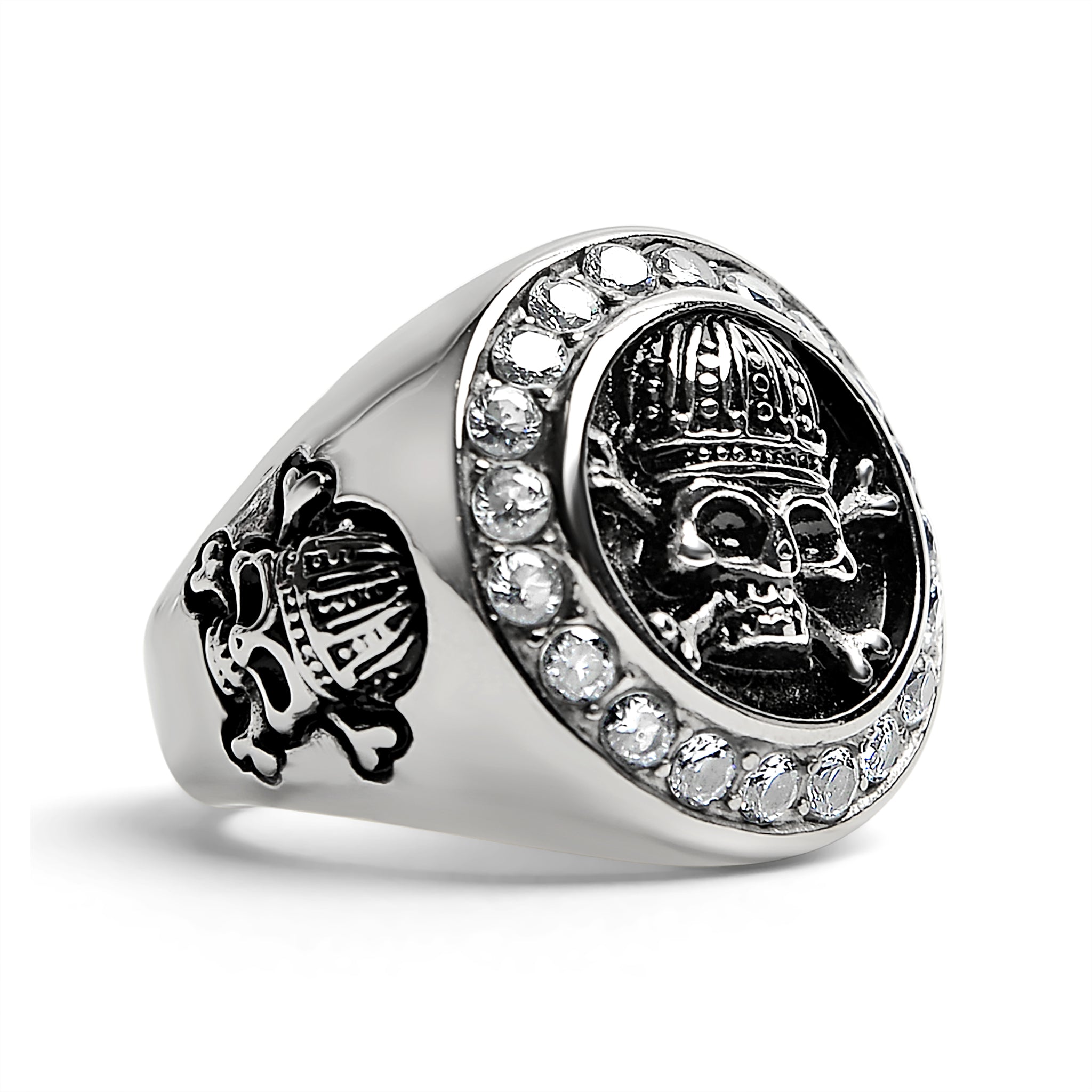 Stainless Steel King Skull And Crossbones With CZ Accent Stones Signet Ring / SCR4052、mySite、dreamappss