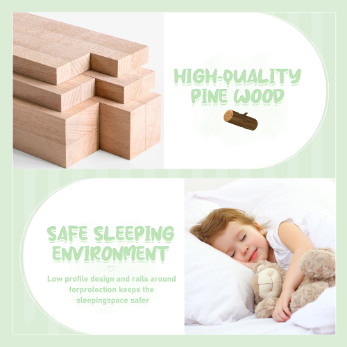 Twin Size Bed Floor Bed with Safety Guardrails and Door for Kids, Natural(Old SKU: W158090686)、、casual