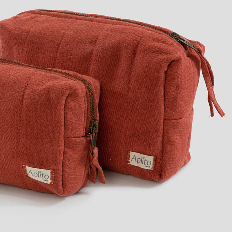 Linen Georgian Toiletry Pouch | Rust | Set of 2、mySite、camillekostekn