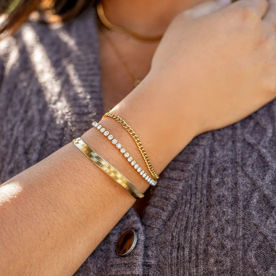 18K Gold PVD Stainless Steel Diamond Cut Curb Chain Bracelet / BRJ9098、mySite、dreamappss