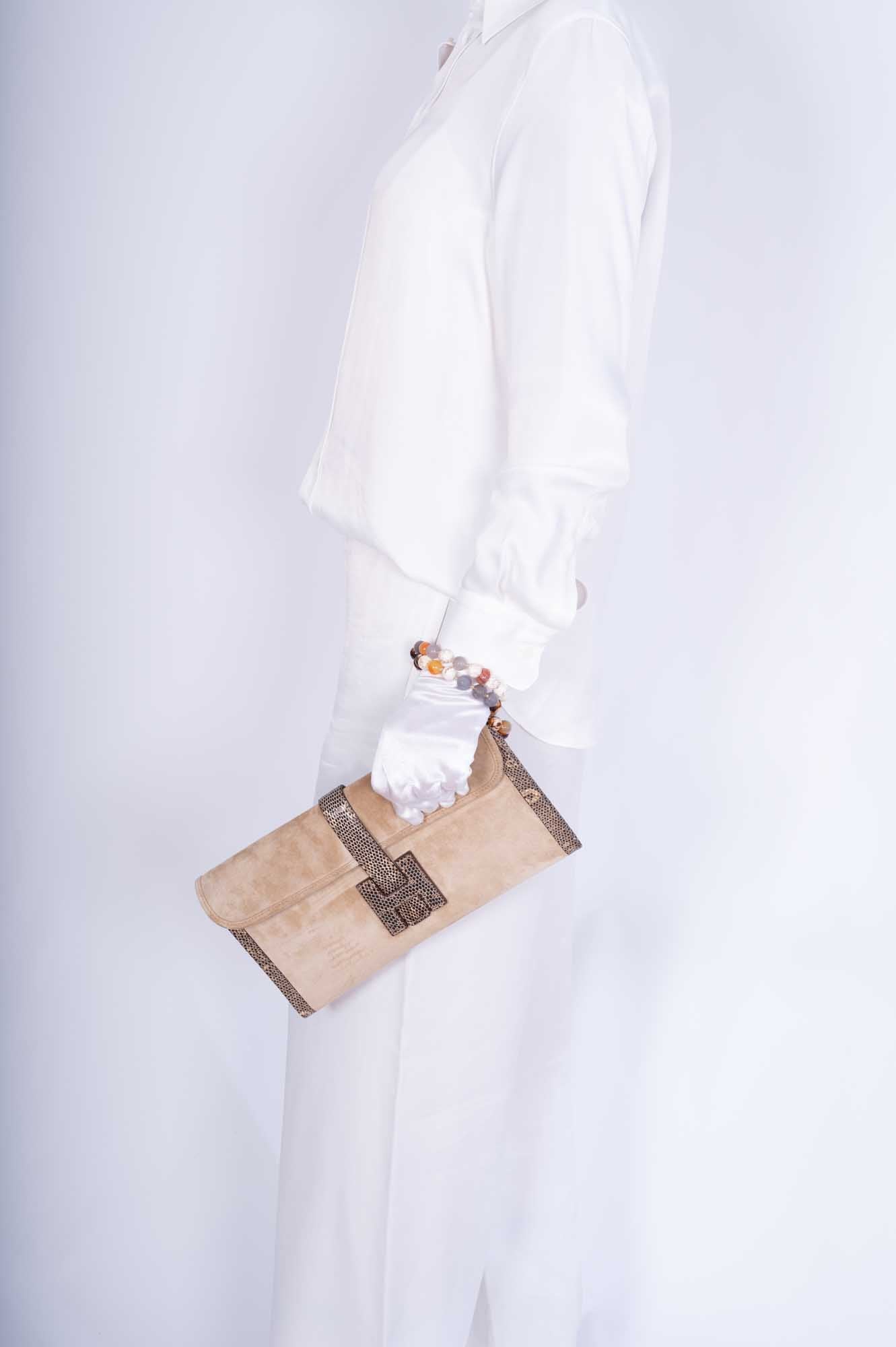 Hermès Jige Elan Clutch Sable Doblis Suede and Ombré Lizard、mySite、garminoutage.com