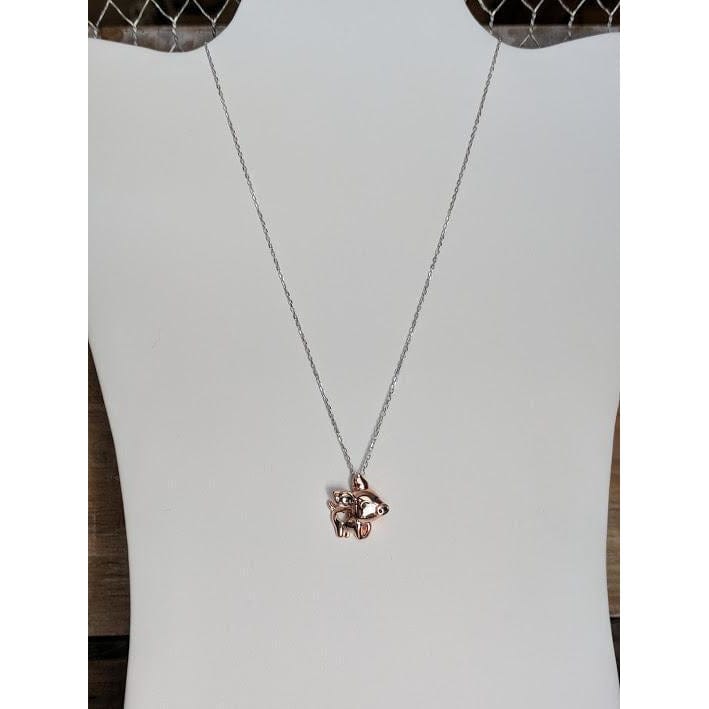 Pig Necklace with Cut Out Heart Rose, Yellow or White Gold Plated Sterling Silver、mySite、g9winljtr