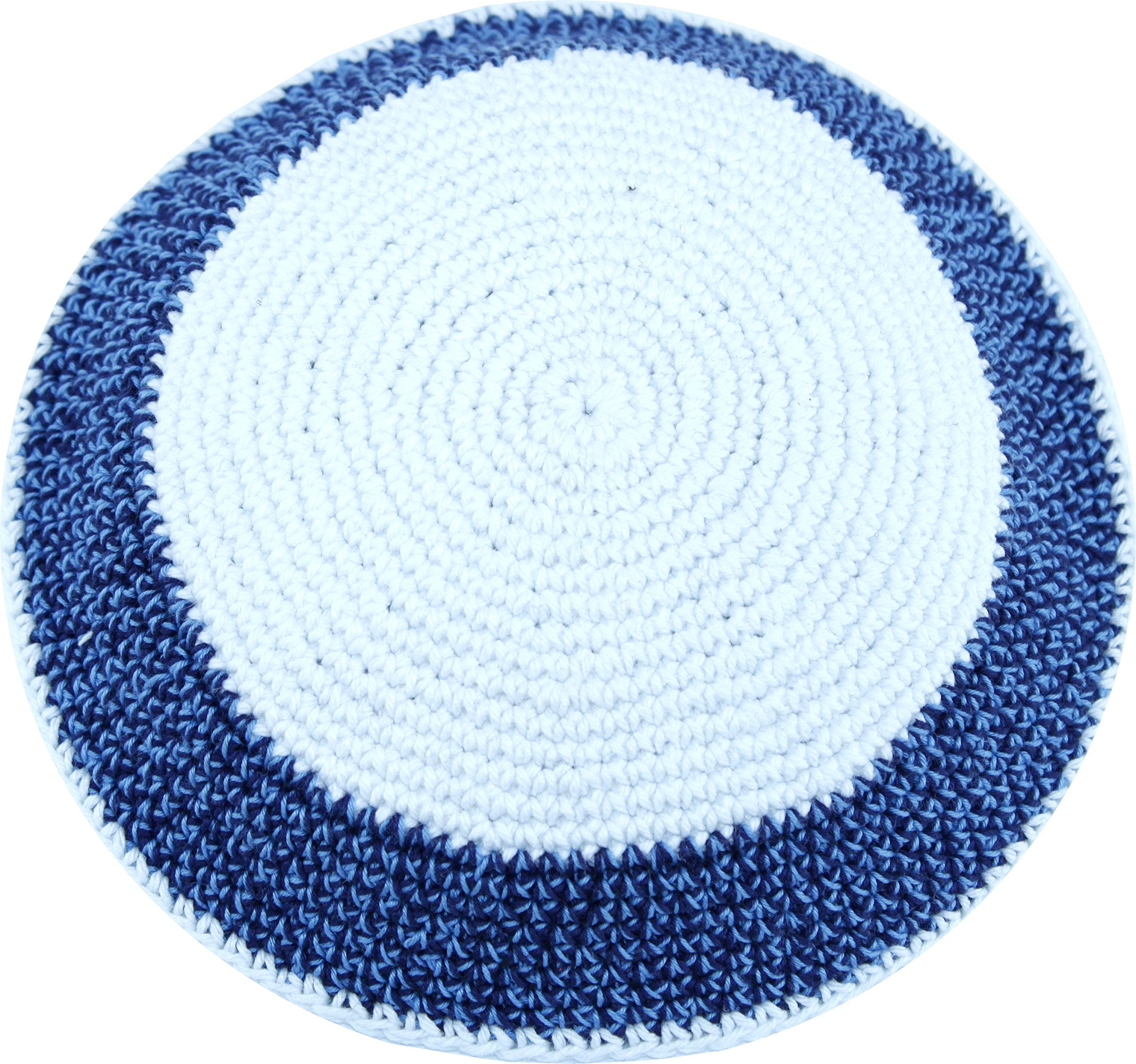  White/Sky and Dark Blue 17cm DMC 100% Knitted Cotton Kippah Yarmulke Skullcap、mySite、elrpsem3k