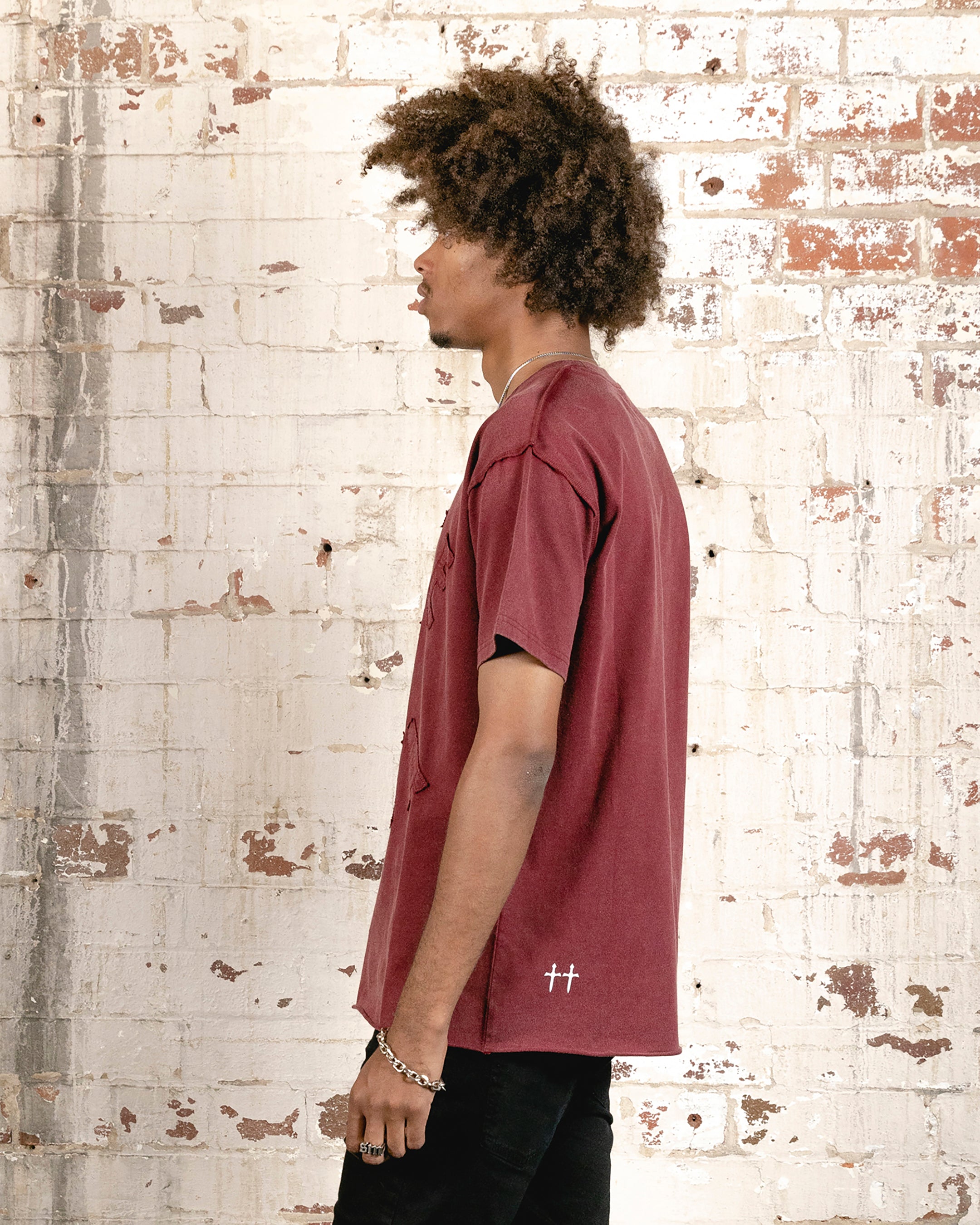 Saint Morta State Of Morta Appliqué T-Shirt Vintage Lava、mySite、zt4zffjzw