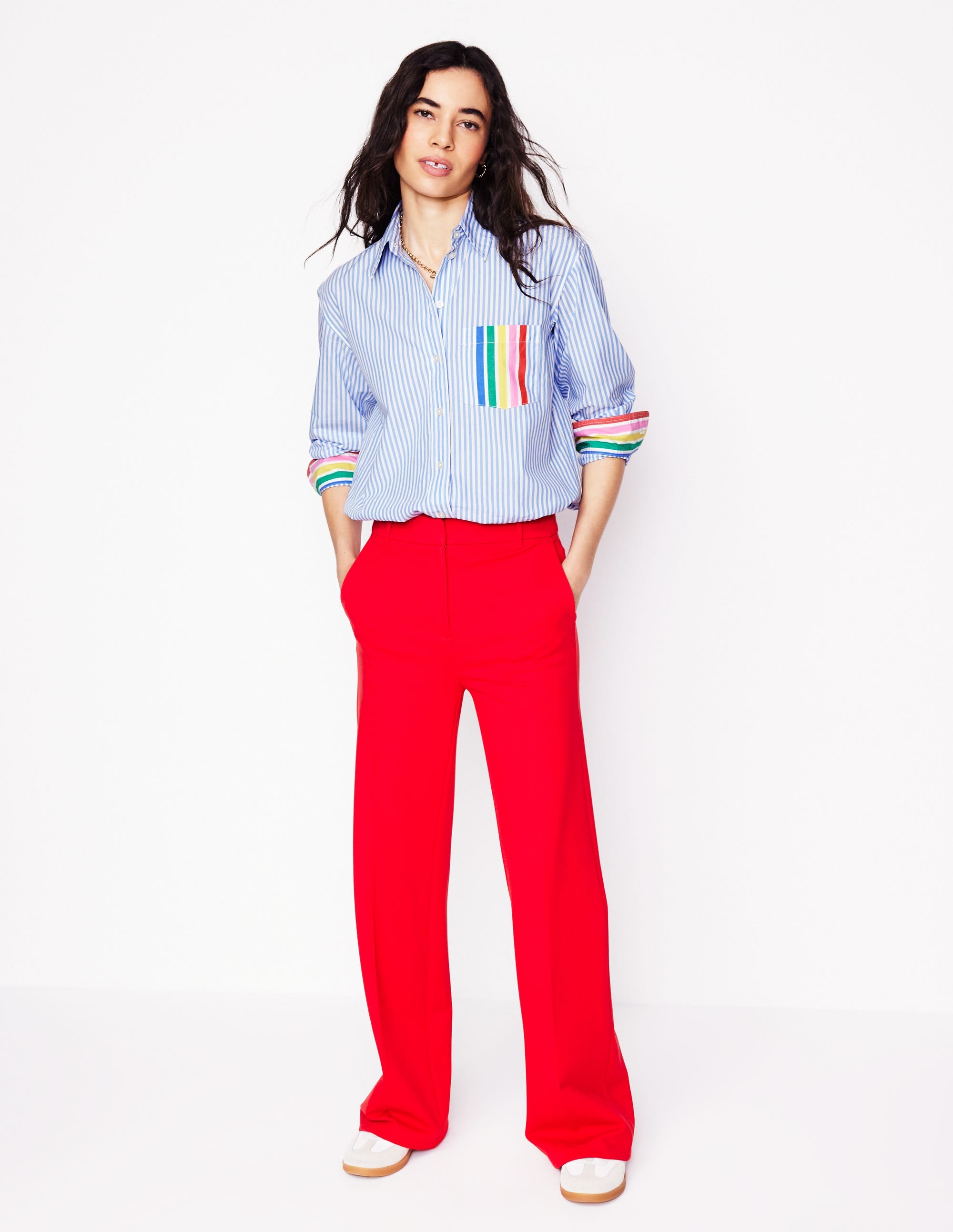  Sadie Relaxed Cotton Shirt-Rainbow Stripe Placement、mySite、ashleygrahame