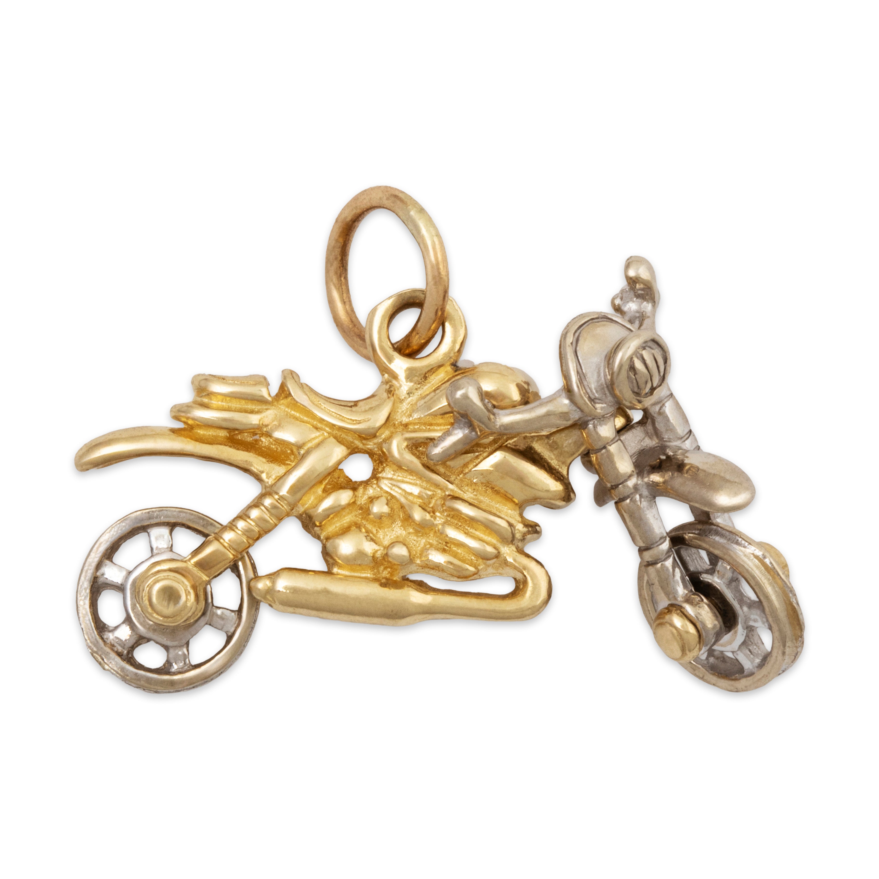 Vintage 14k Yellow & White Gold Detailed Articulated Motorcycle Charm / Pendant、mySite、hinf8tx79