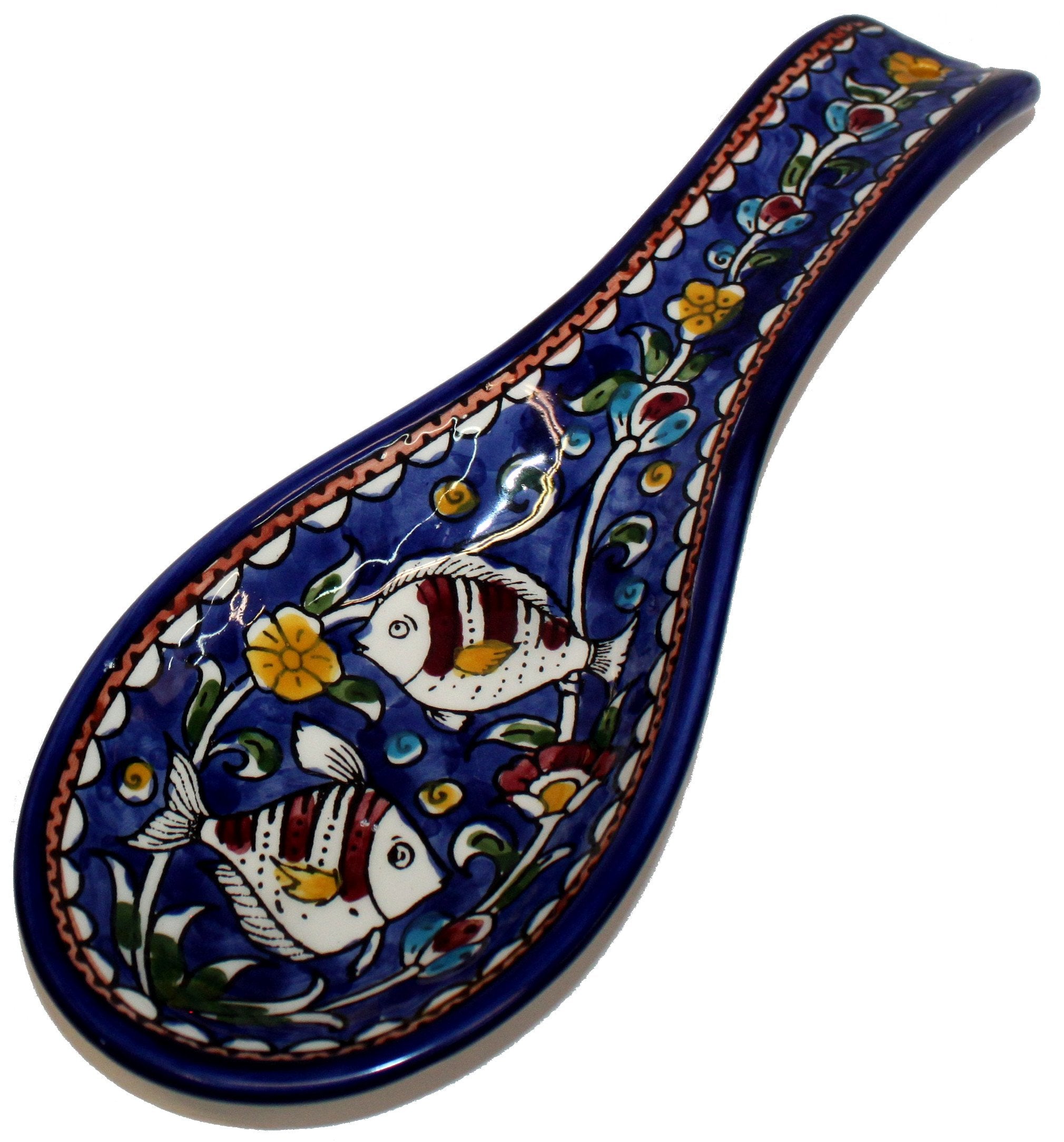 Armenian hand painted cooking Spoon Rest/Ladle Holder - Large with deep Round Cup part - Asfour Outlet Trademark、mySite、topwebapps