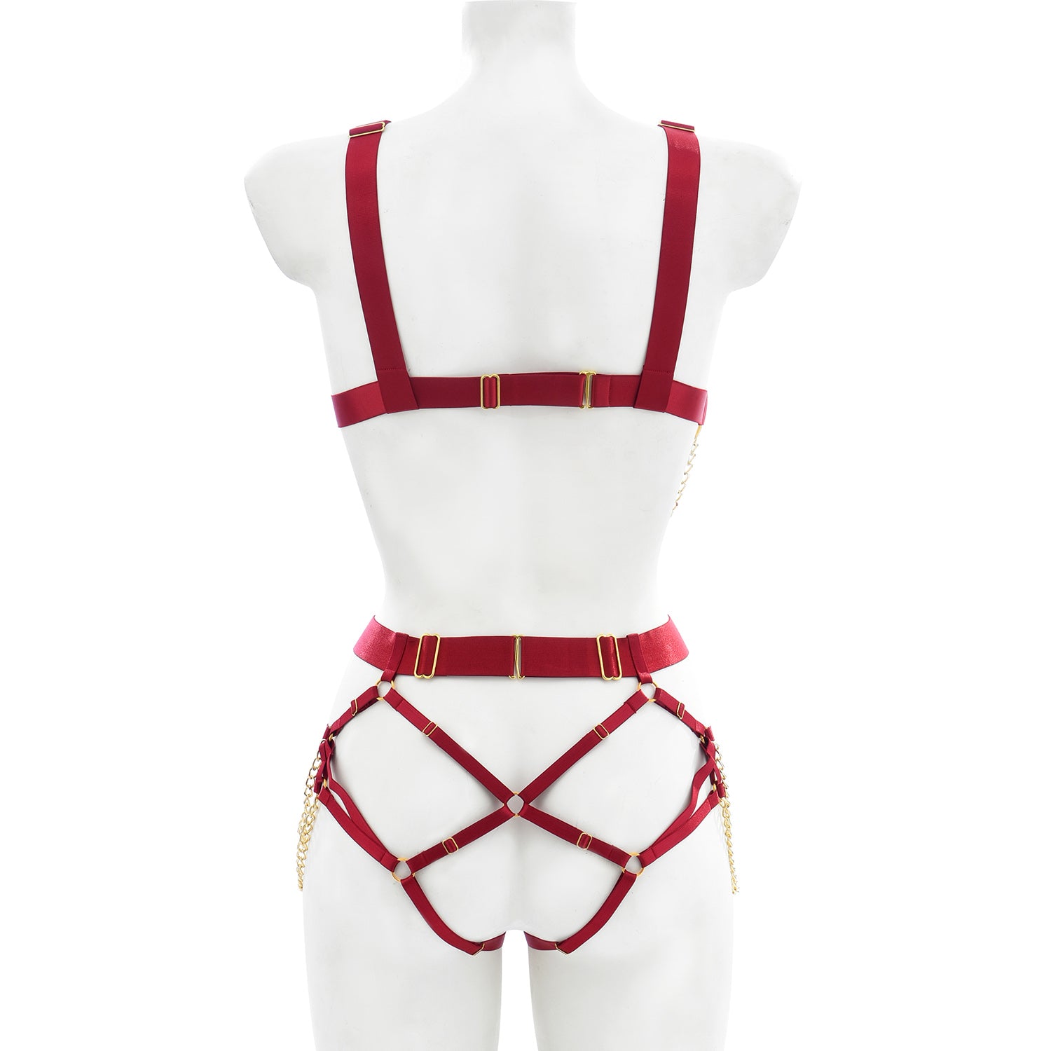 Fetish Maroon Series | Open Breast | Crotch less | Adjustable | Unisex | Gold Chains、mySite、bottomscart