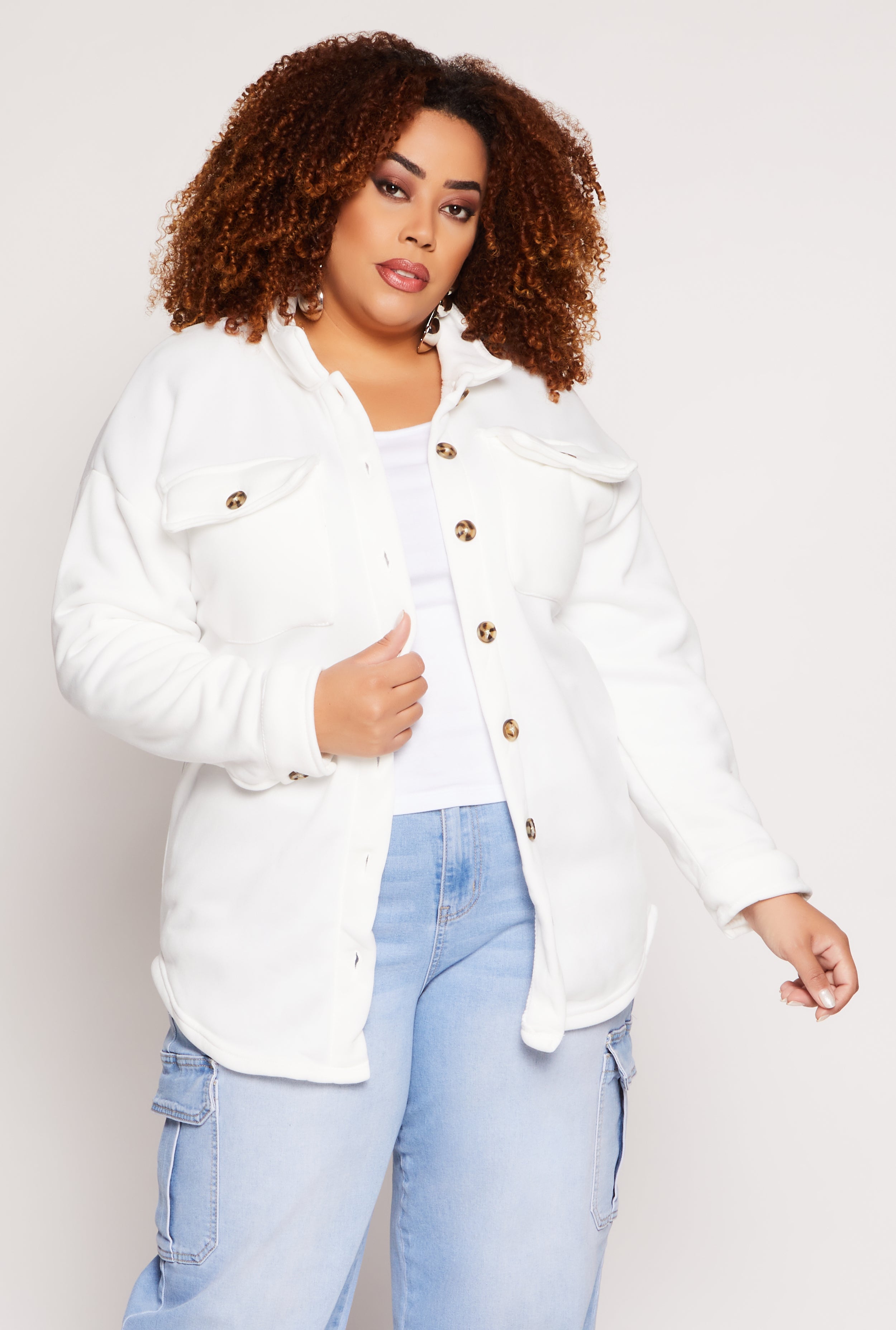 Plus Size Sherpa Lined Shacket、mySite、camillekostekn