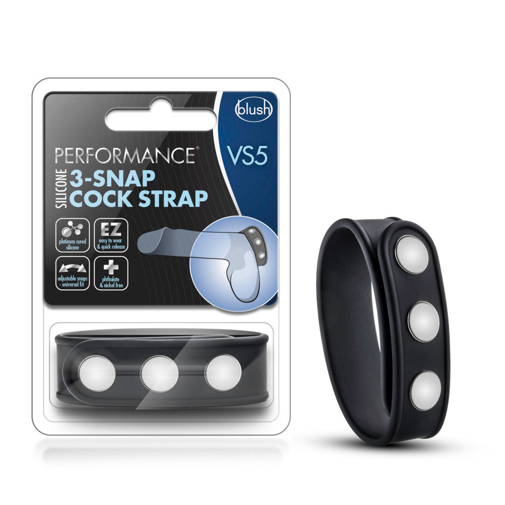 Performance By Blush® | VS5: Black Silicone 3-Snap Penis Strap、mySite、bottomscart