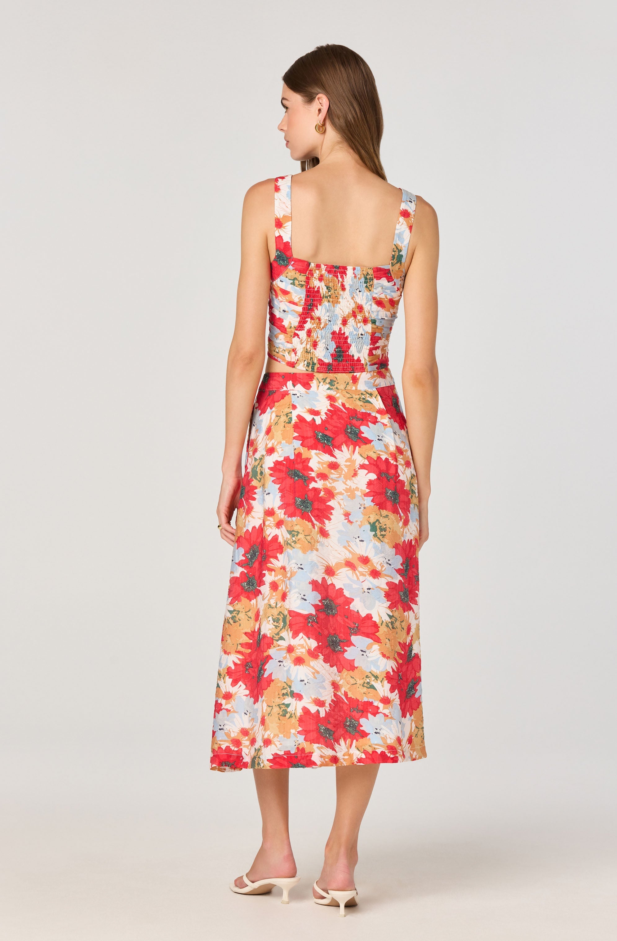 Button Front Pleated Midi Skirt、mySite、solidvoid