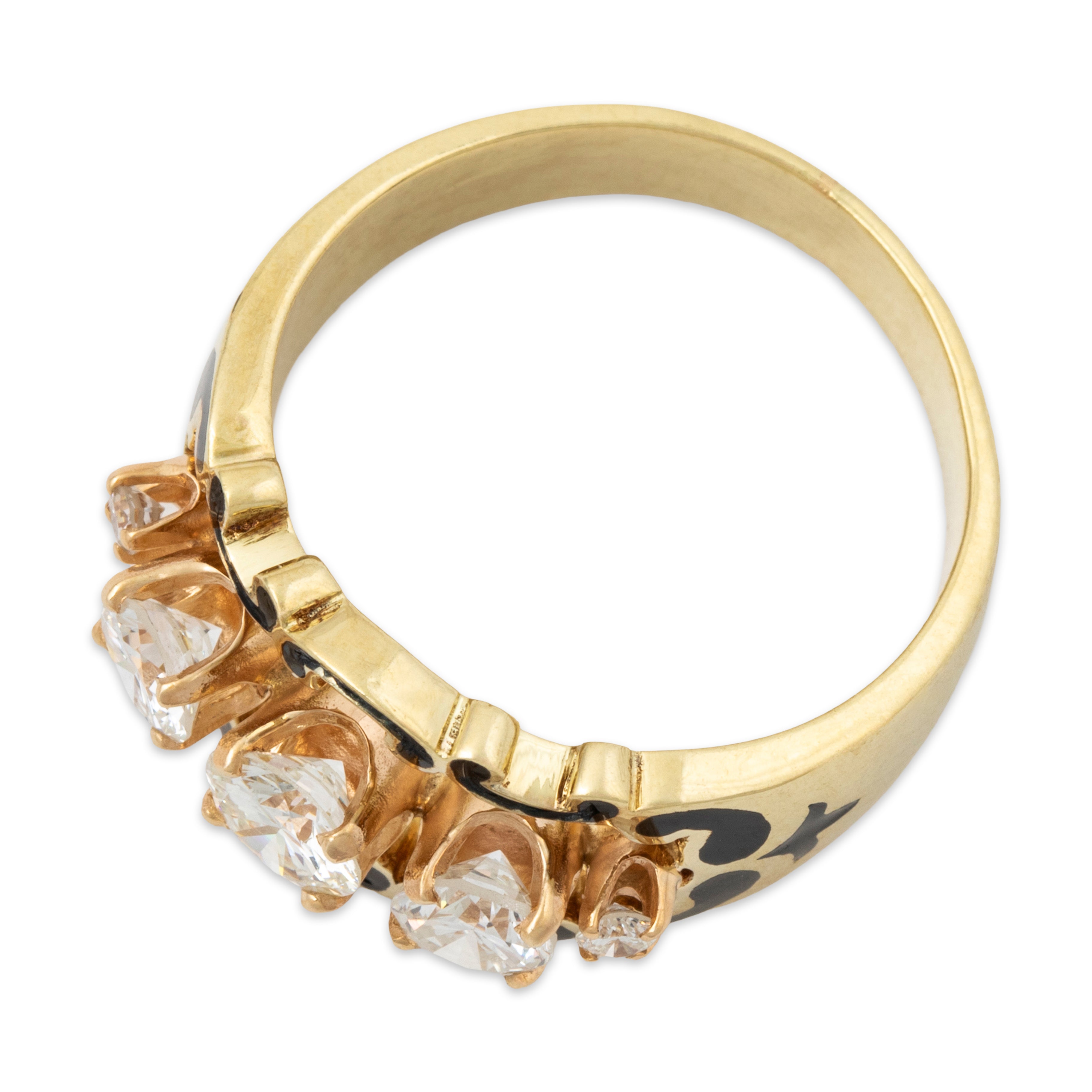 Vintage 14k Yellow Gold 1.2cttw Diamond Unusual Black Enamel Openwork Ring 6.75、mySite、hinf8tx79