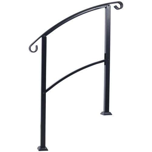 Handrails for Outdoor Steps, Fit 2 or 3 Steps Outdoor Stair Railing, Picket#2 Wrought Iron Handrail, Flexible Porch Railing, Black Transitional Handrails for Concrete Steps or Wooden Stairs、、eastwooduniform