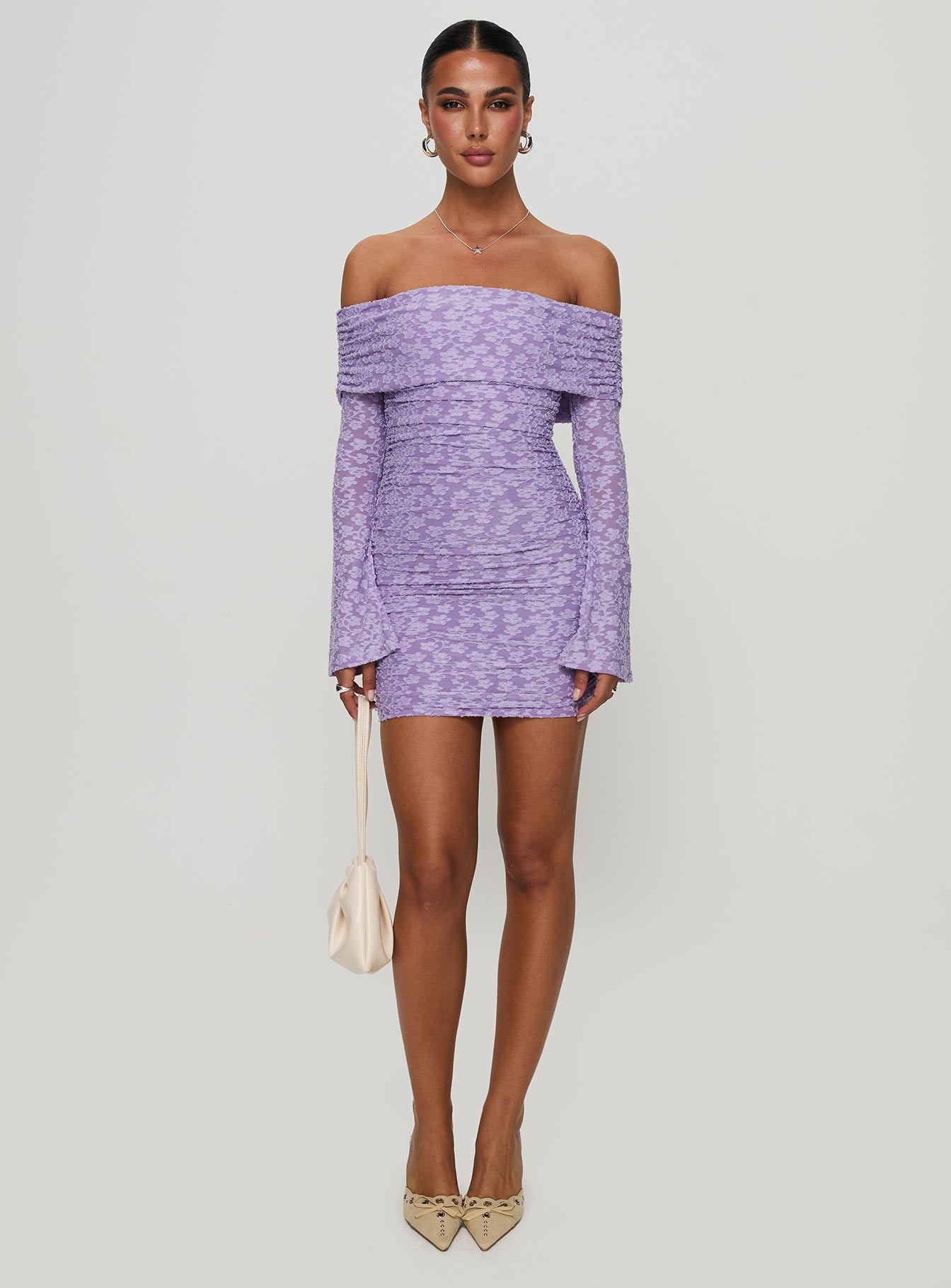 Intereste Long Sleeve Mini Dress Purple、mySite、solidvoid