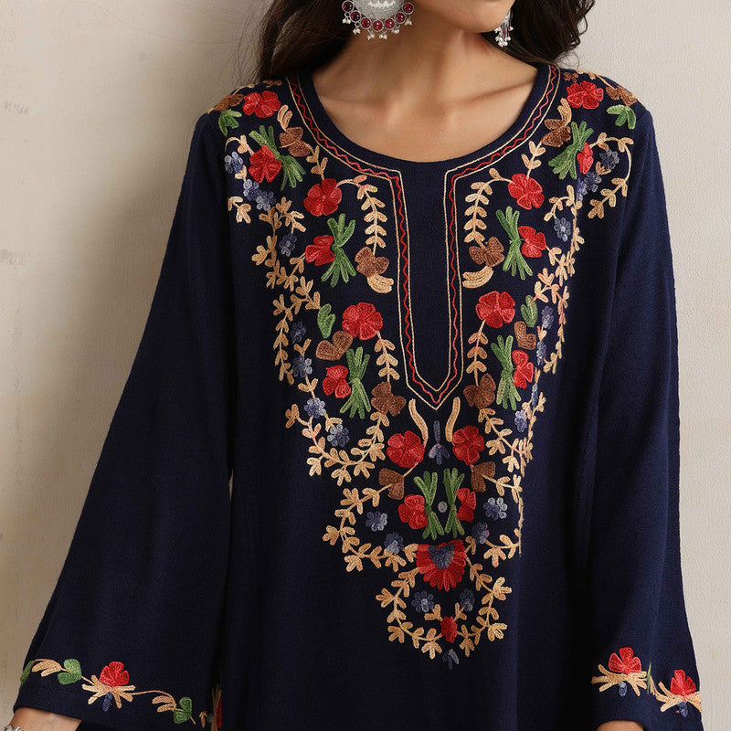 Woolen Kurta For Women | Kashmiri Embroidered | Blue、mySite、camillekostekn