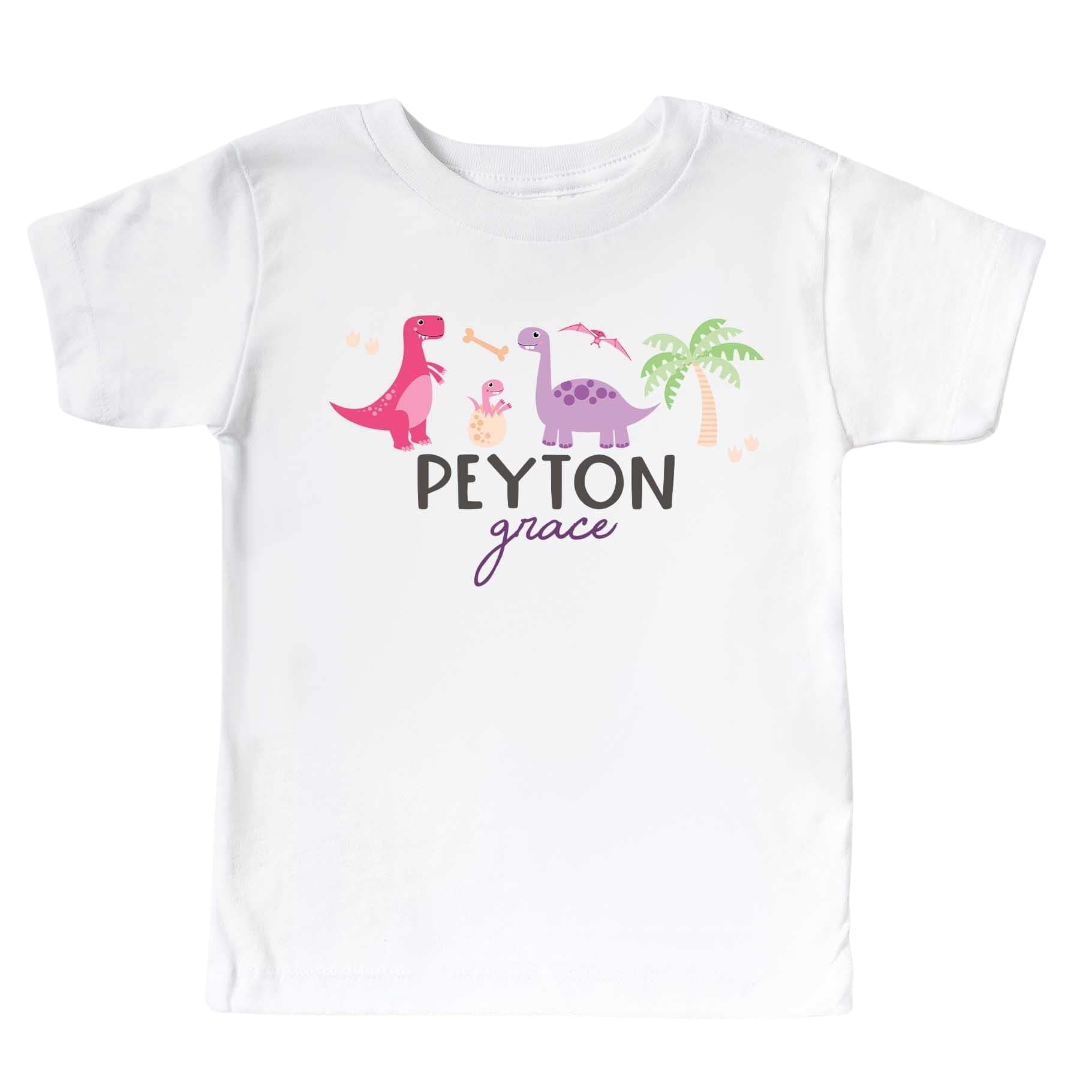  Personalized Pink Happy Dinos Kids Graphic Tee | White、mySite、layawaytickets