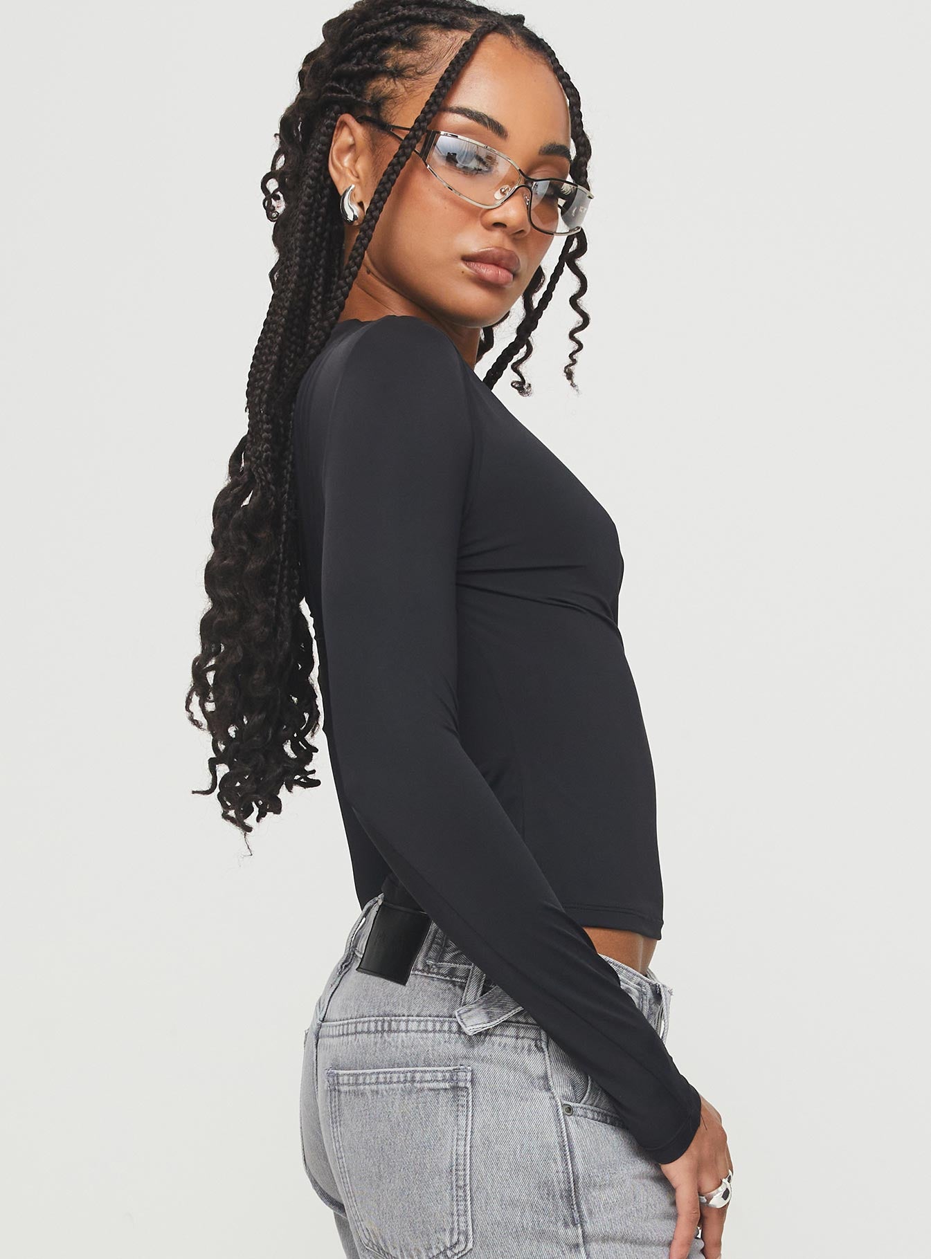 Lasharie Long Sleeve Top Black、mySite、solidvoid