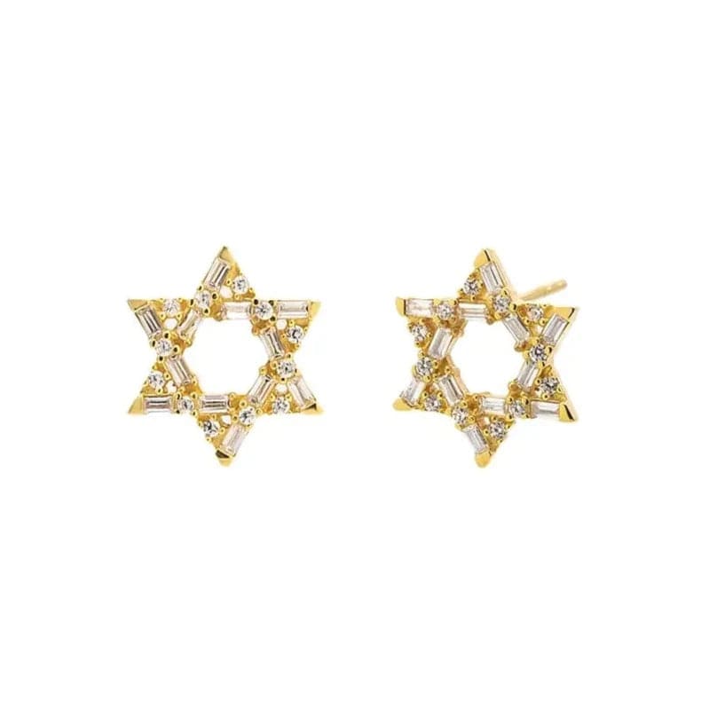 Baguette Star of David Stud Earrings - Gold、mySite、topwebapps