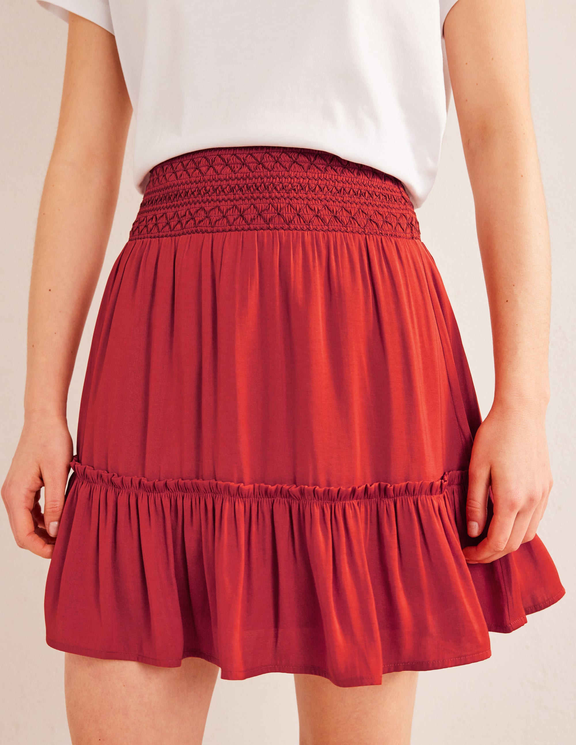  Shirred Waist Mini Skirt-Tomato、mySite、ashleygrahame