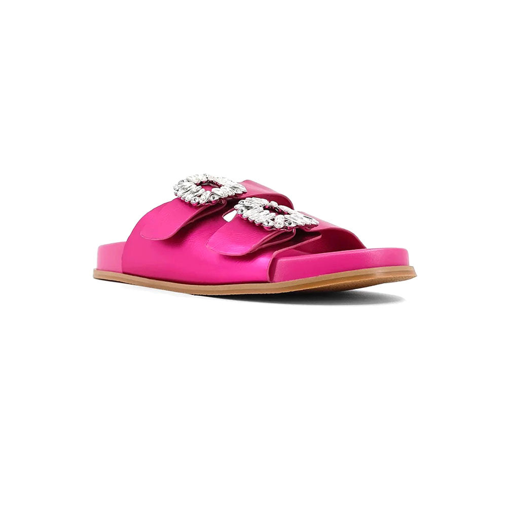 Bridget Metallic Rhinestone Slide Flat Sandals、mySite、gtrtttuynbv