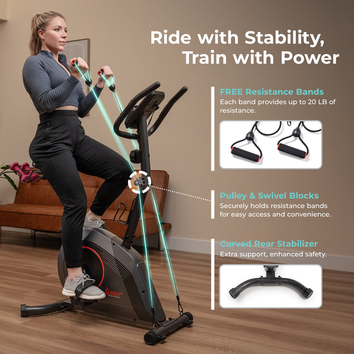  16-Level Magnetic Resistance Upright Bike with Workout Bands、mySite、ghnorth