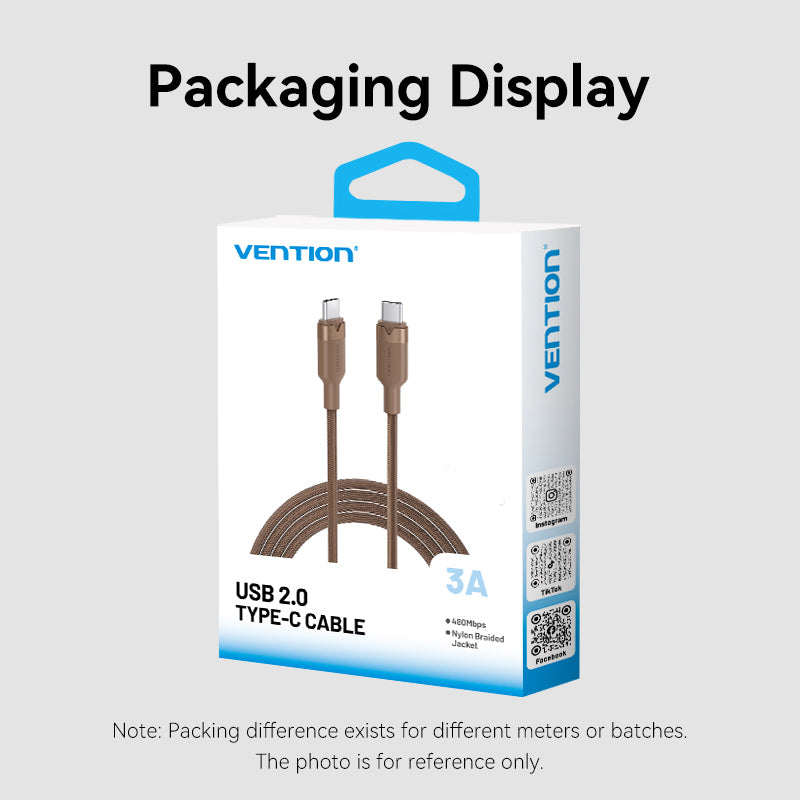 Vention USB 2.0 Type-C Male to Type-C Male 3A Cable Gold Aluminum Alloy Type、mySite、fannypackpong
