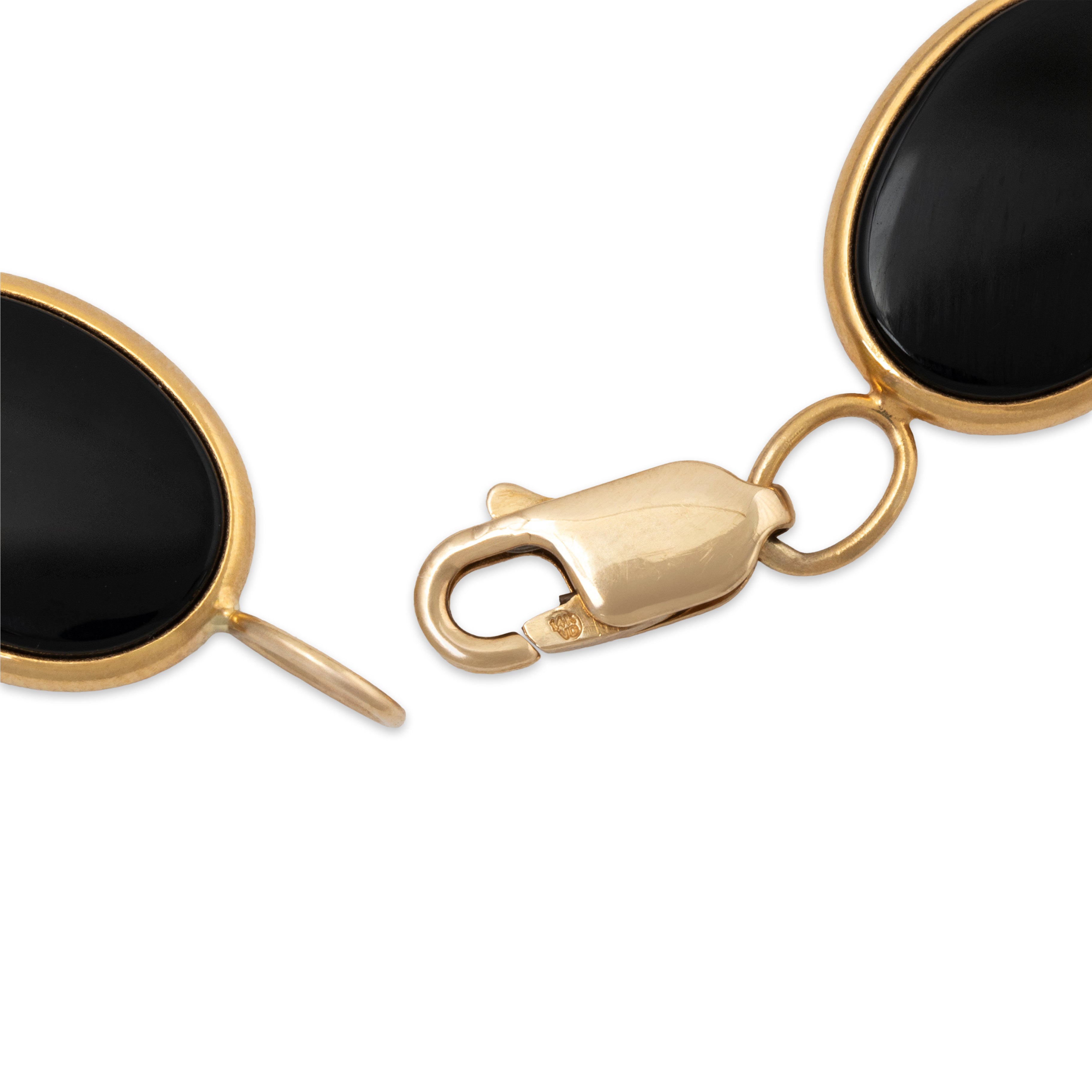 Vintage 14k Yellow Gold 11.8cttw Onyx Oval Link Bracelet 7、mySite、hinf8tx79