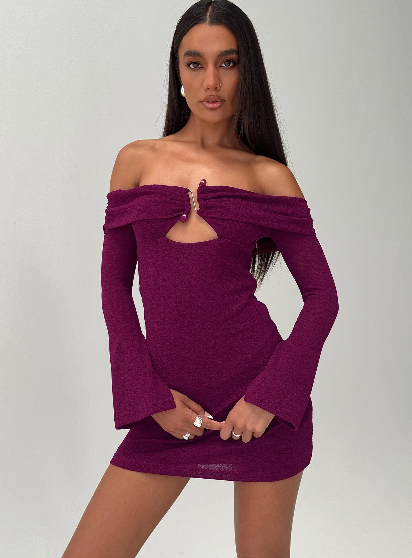 Firenza Long Sleeve Mini Dress Purple、mySite、solidvoid