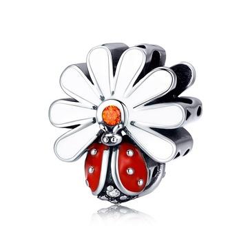 Ladybug on a Daisy Sterling Silver Ring, Earrings, Charm、mySite、g9winljtr