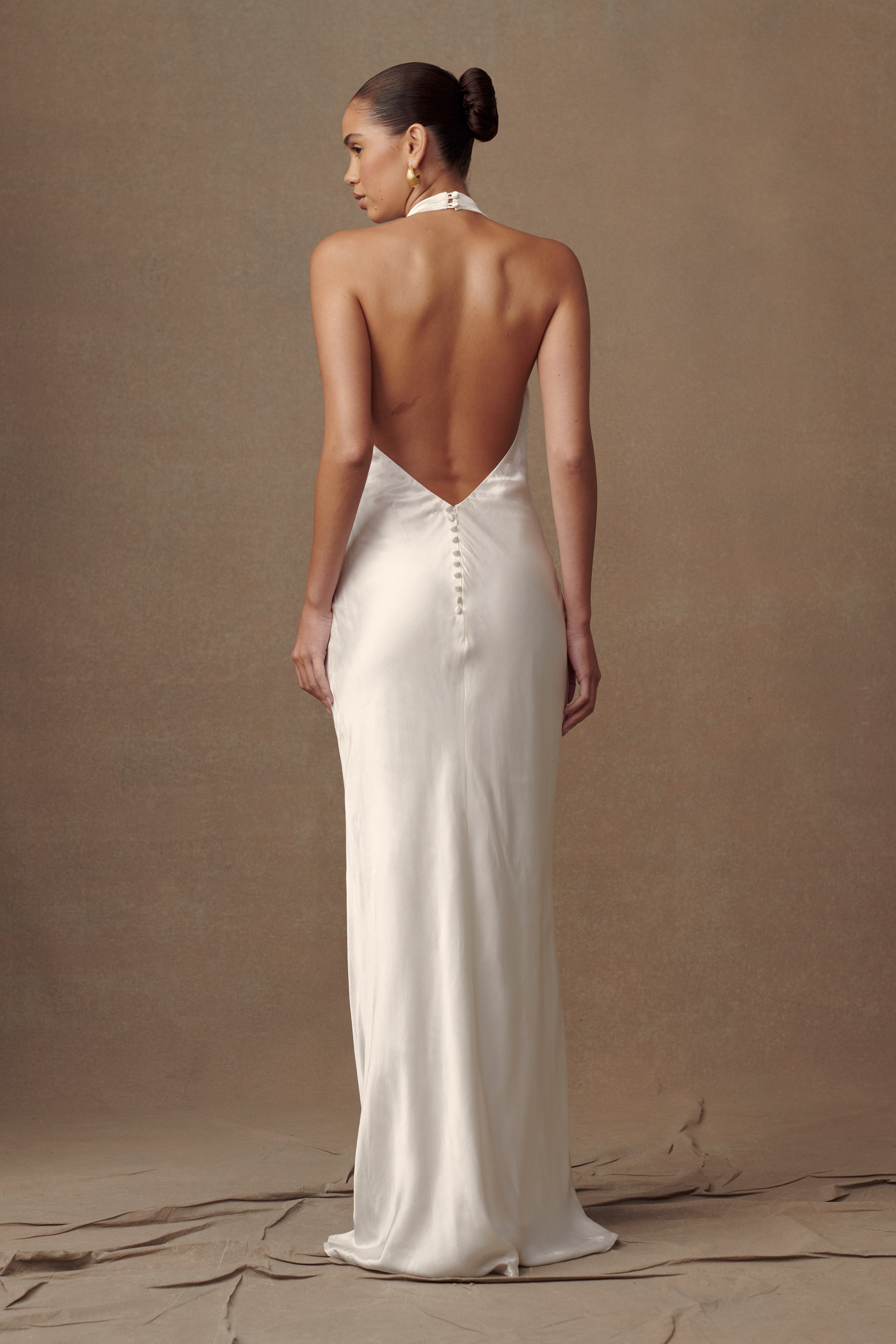 Esther Iridescent Satin Cowl Maxi Dress - Ivory、mySite、solidvoid