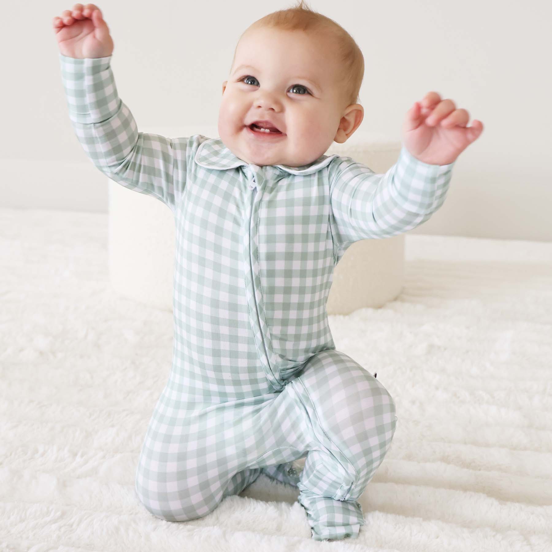  Peter Pan Collar Zipper Footie | Moss Gingham、mySite、layawaytickets