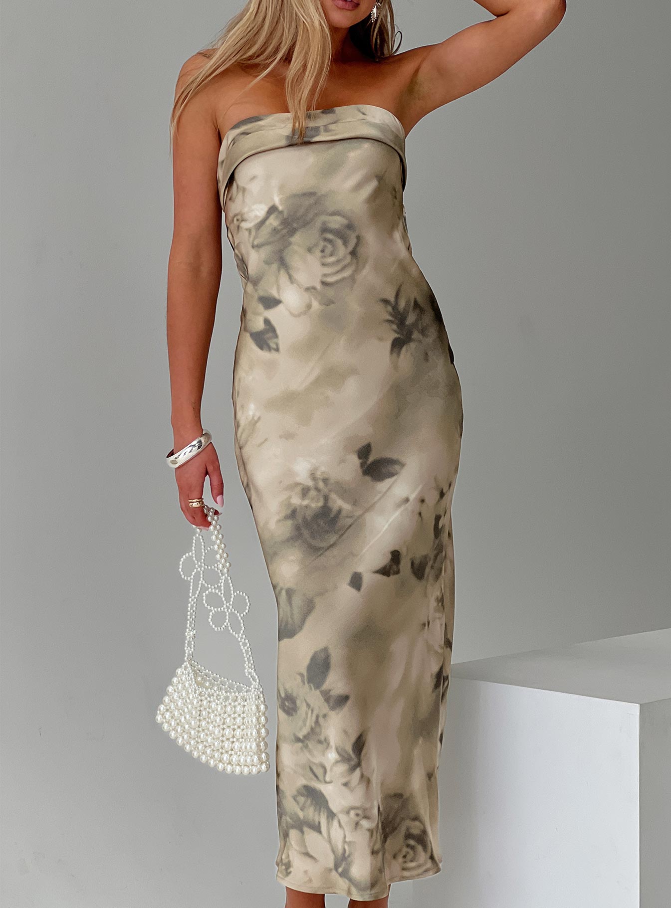 Voices Strapless Maxi Dress Cream Floral、mySite、solidvoid
