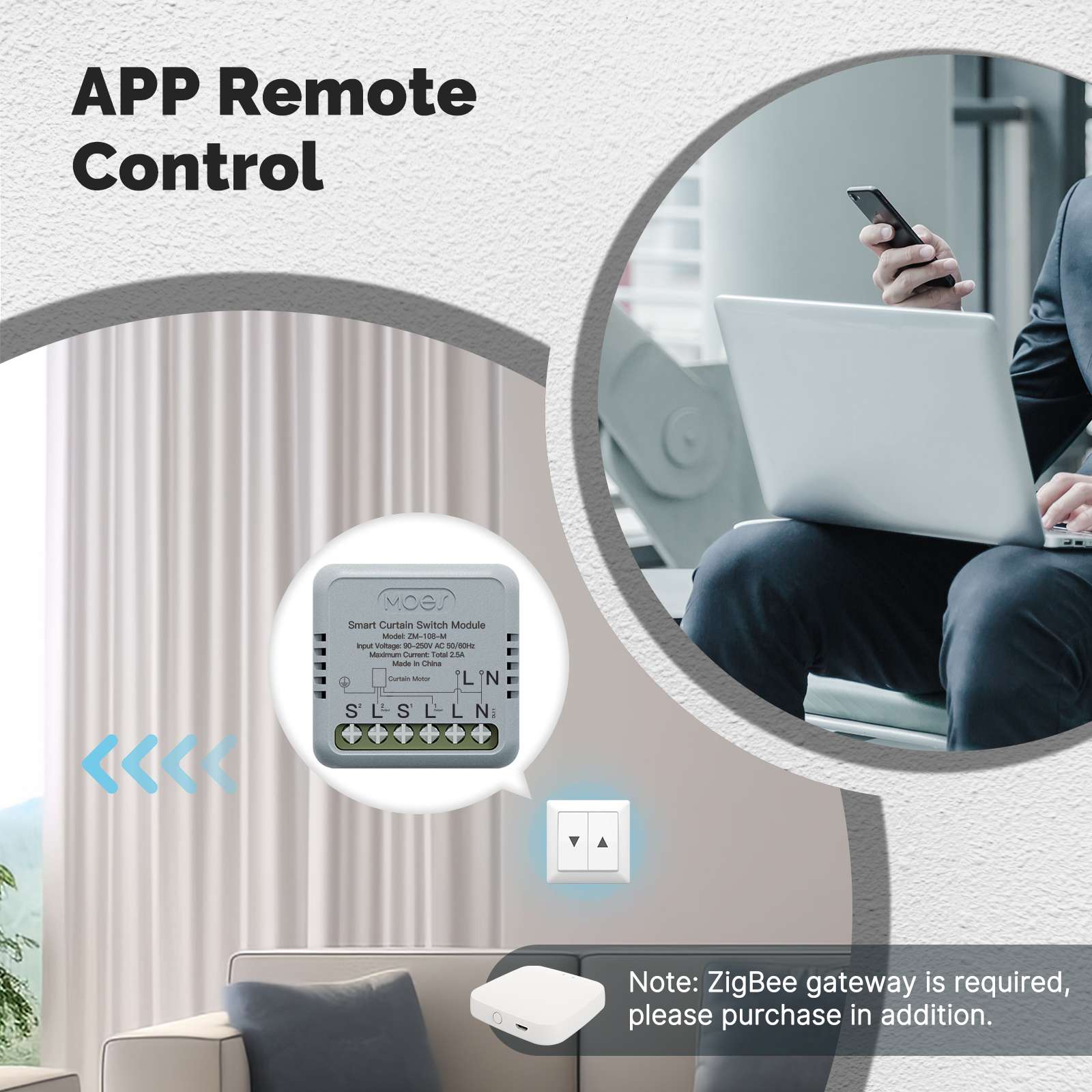 ZigBee Smart Curtain Switch Module Mini Design App Remote Control、mySite、fannypackpong