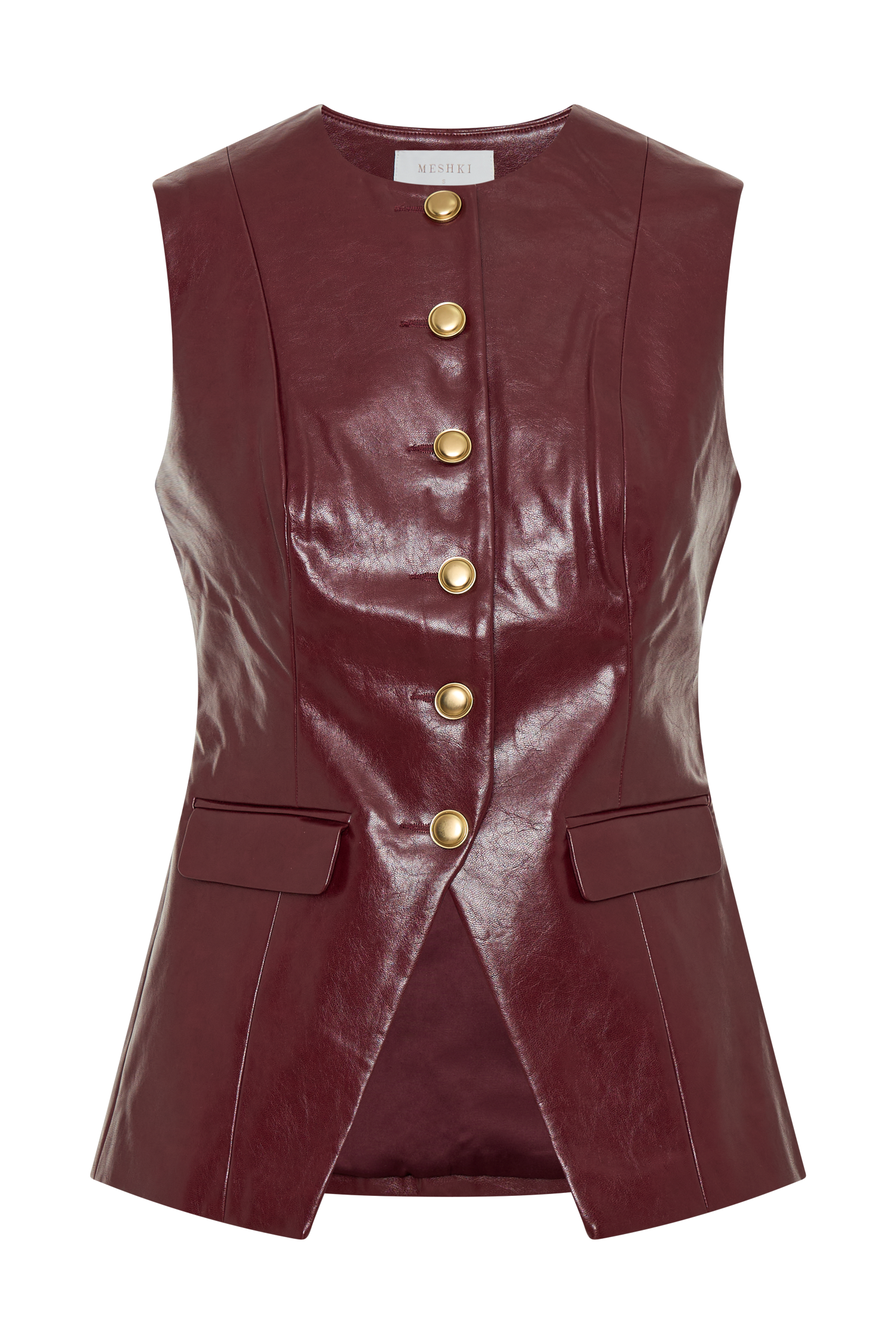 Coralia Faux Leather Sleeveless Vest - Cherry Red、mySite、solidvoid