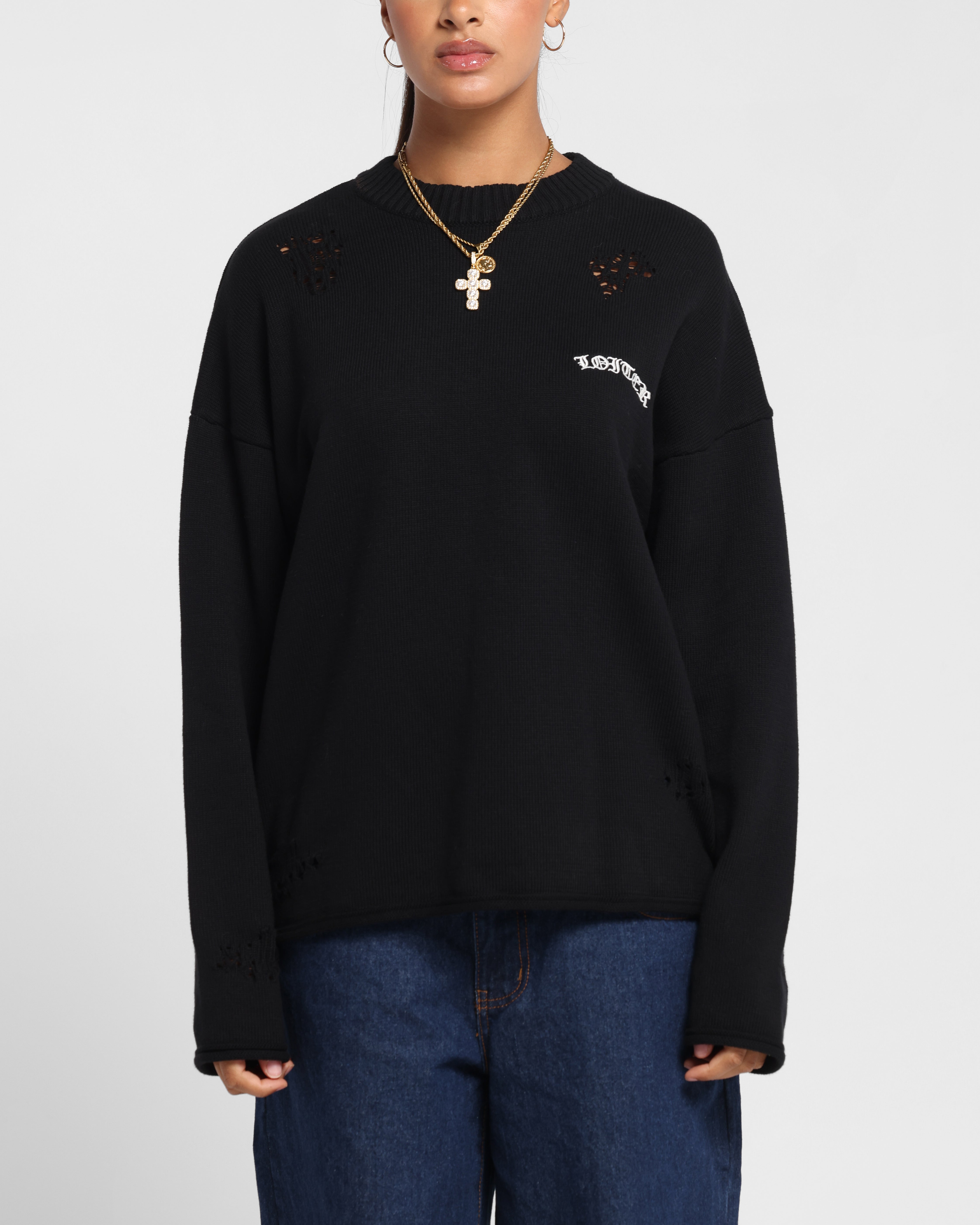 Loiter Chopper Long Sleeve Knitted Sweater Black、mySite、zt4zffjzw