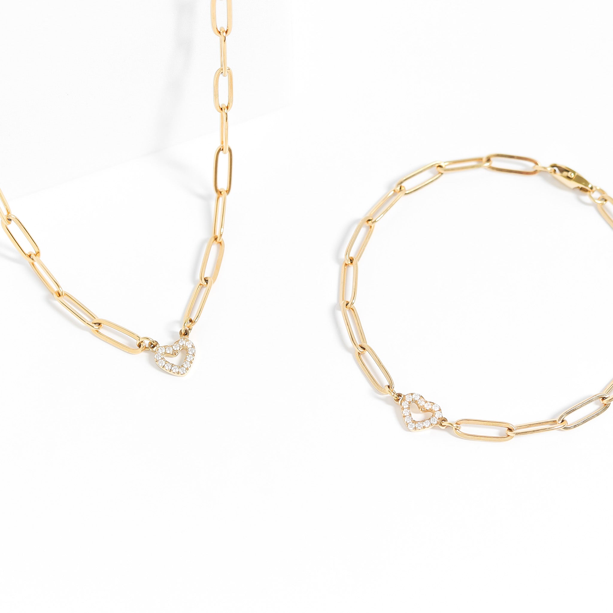 18K Gold PVD Stainless Steel Stone Heart Paperclip Chain Set / BND0064、mySite、dreamappss