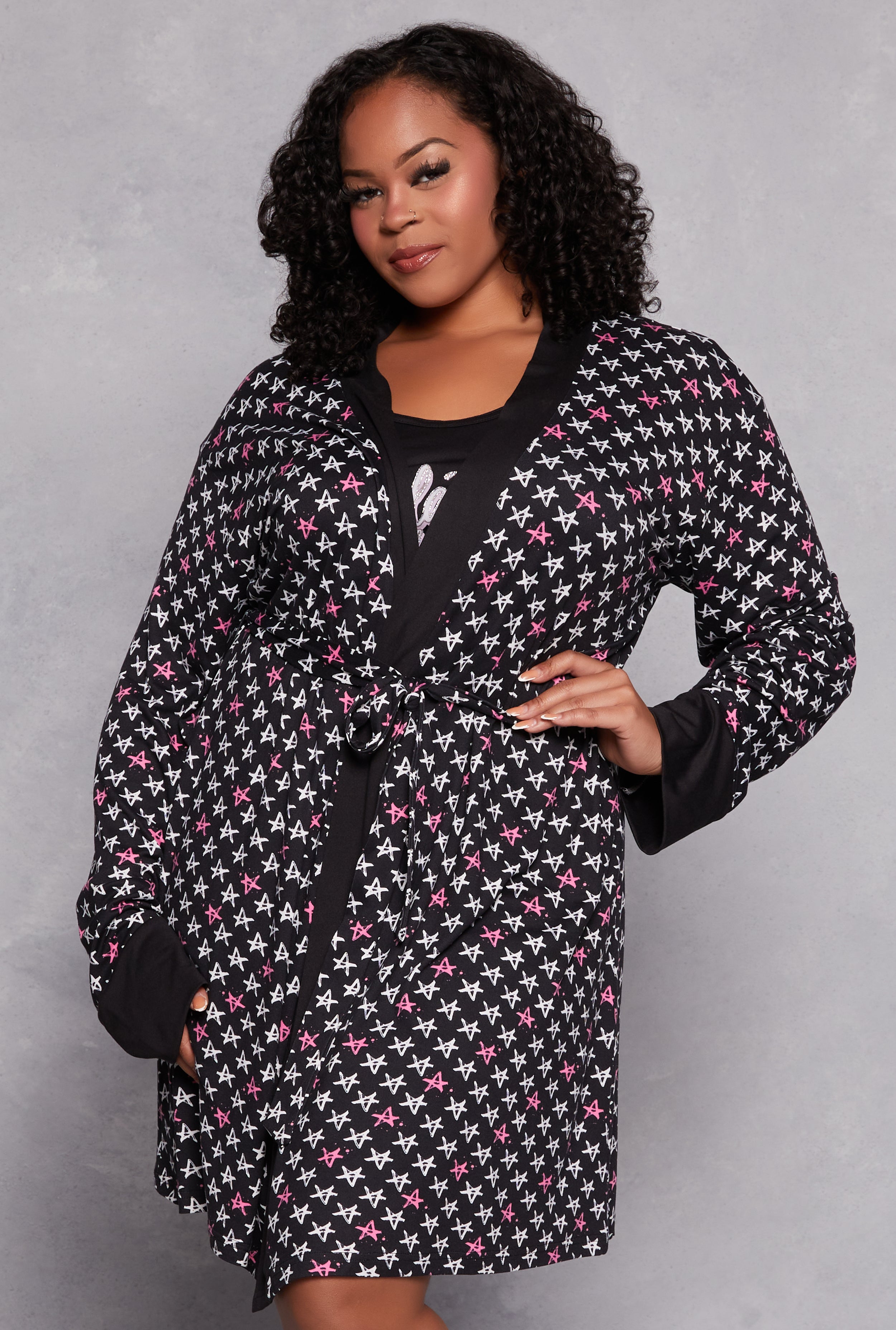 Plus Size Play All Day Graphic Cami Nightgown with Robe、mySite、camillekostekn