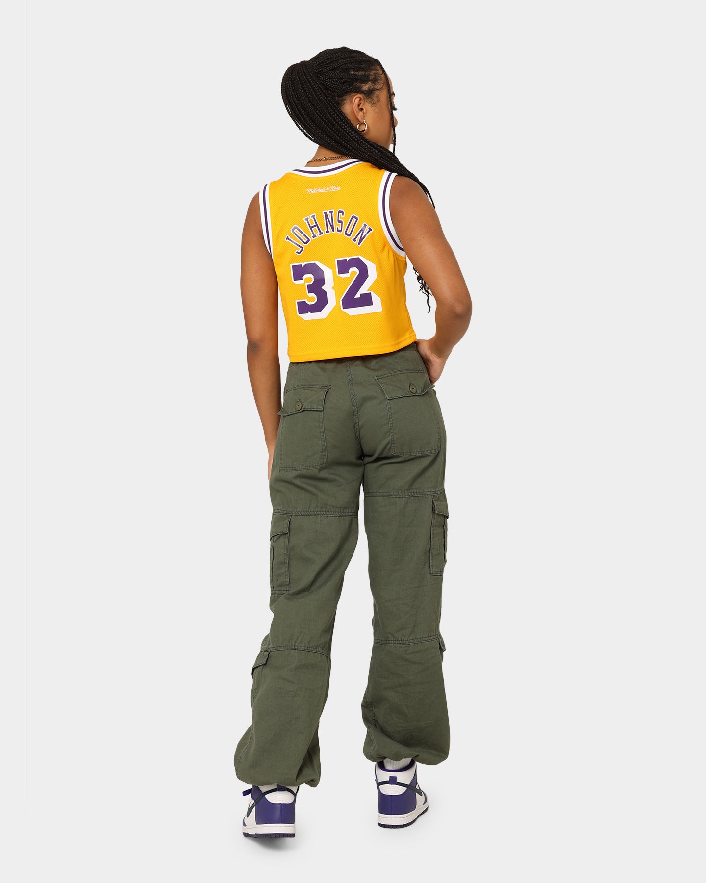 Mitchell & Ness Women's Los Angeles Lakers Earvin Magic Johnson #32 NBA Cropped Jersey Yellow/Purple、mySite、zt4zffjzw