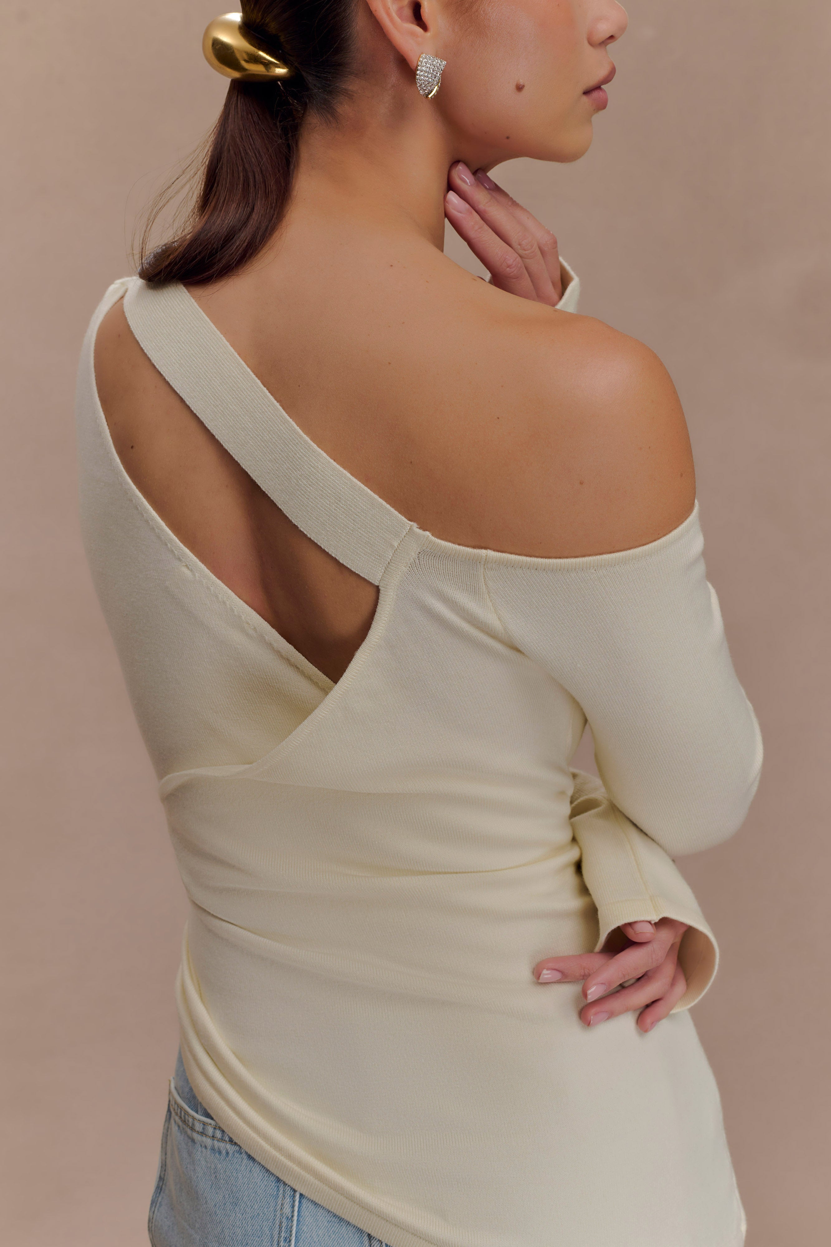 Miles Off Shoulder Knit Top - Ivory、mySite、solidvoid