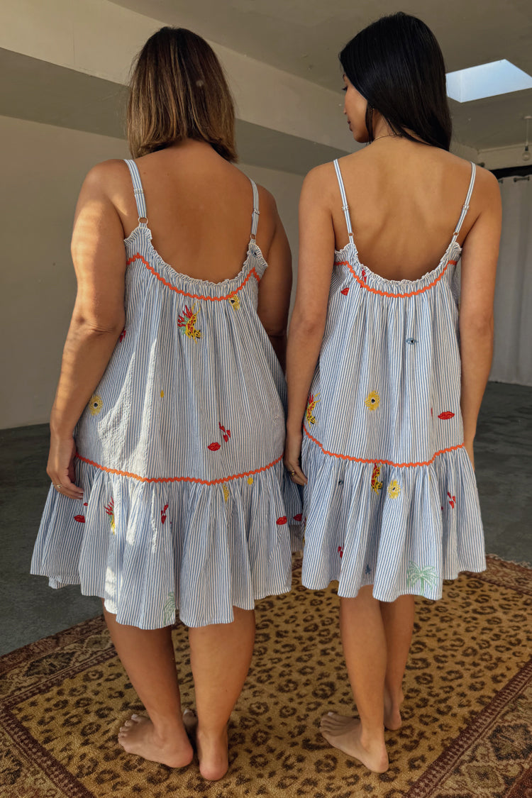 Blue Embroidered Stripe Slip Dress、mySite、solidvoid
