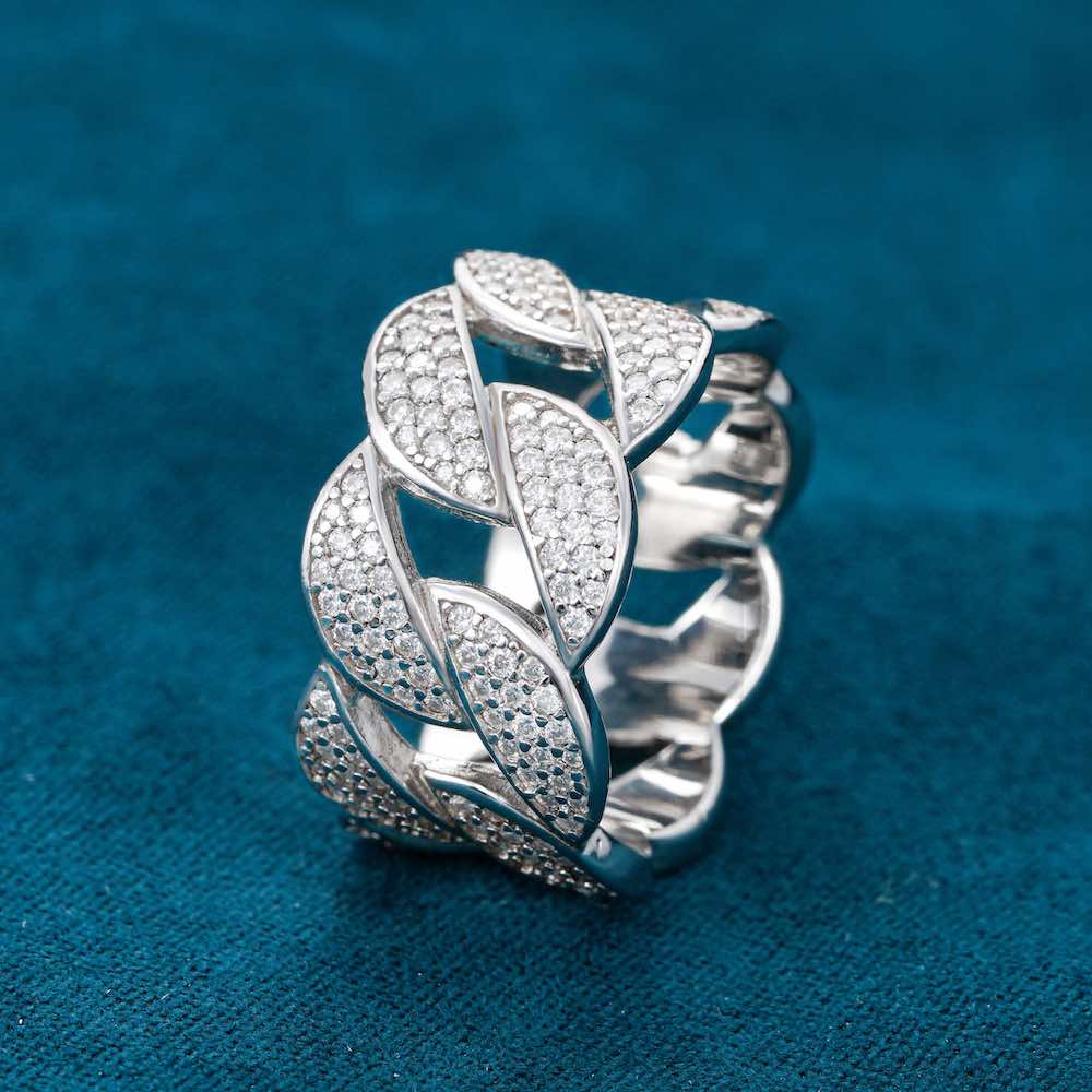 Moissanite 3-Row Cuban Link Ring 14K Gold、mySite、hinf8tx79