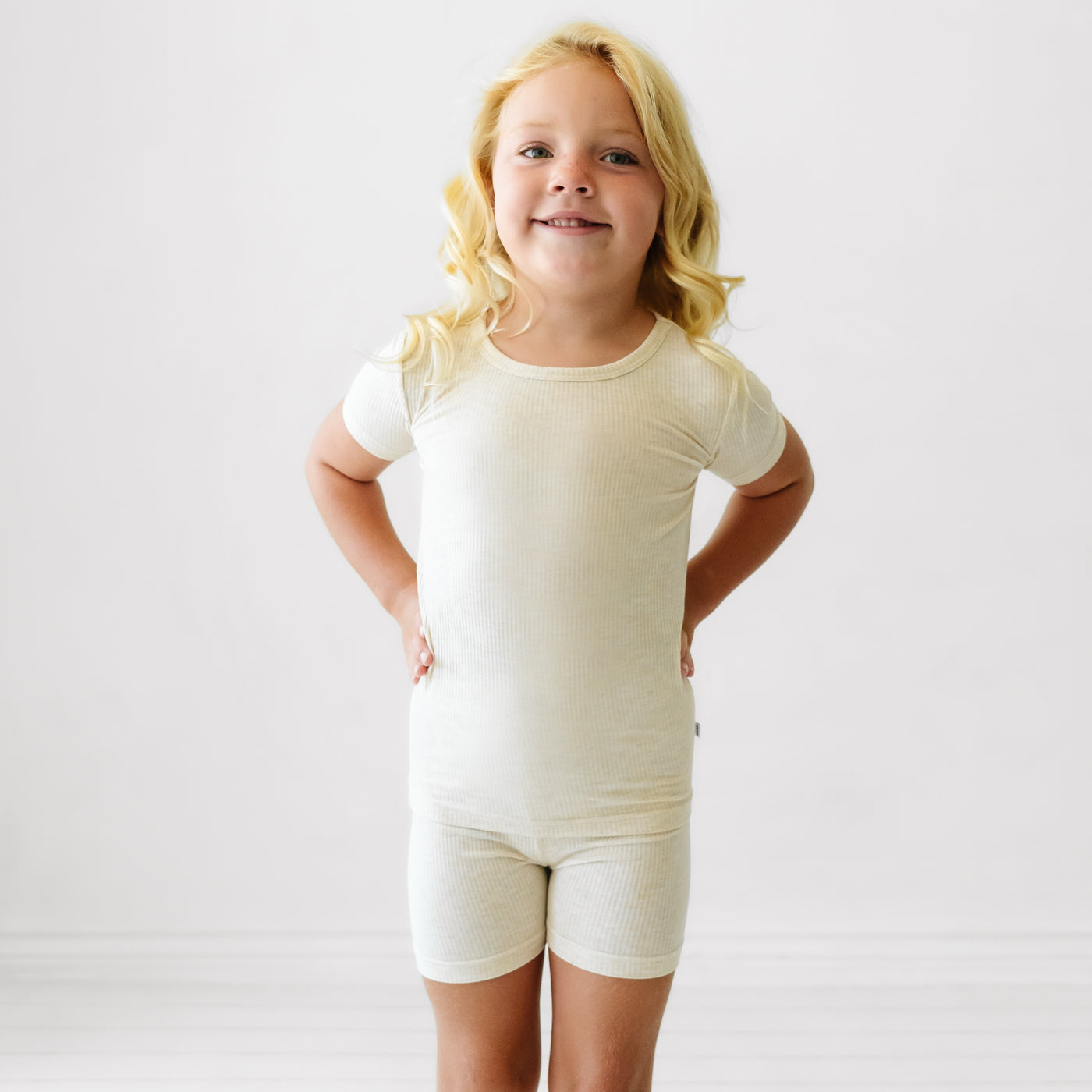  Heather Oatmeal Ribbed Two-Piece Short Sleeve & Shorts Pajama Set、mySite、layawaytickets