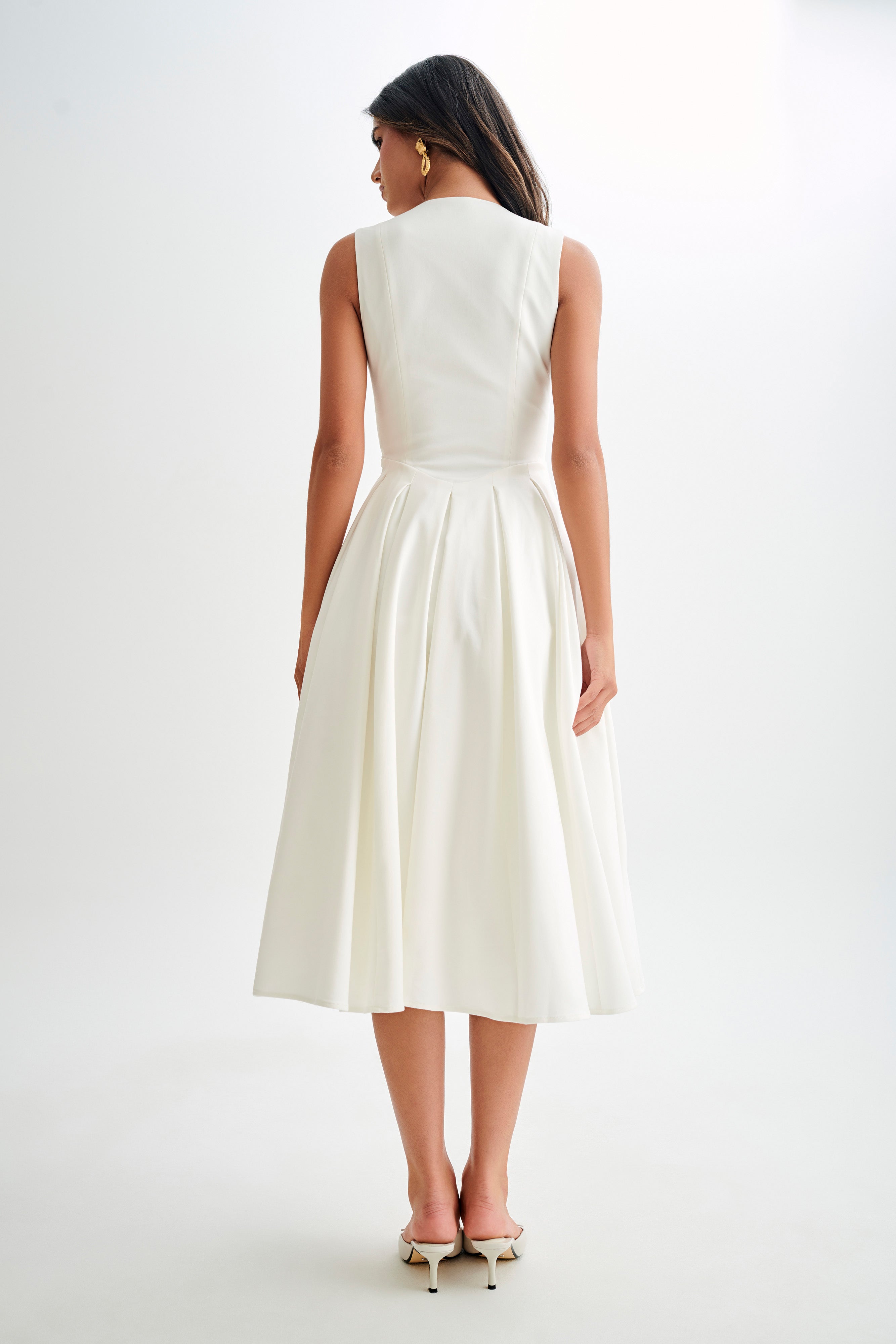 Keely Cotton Sleeveless Midi Dress - White、mySite、solidvoid