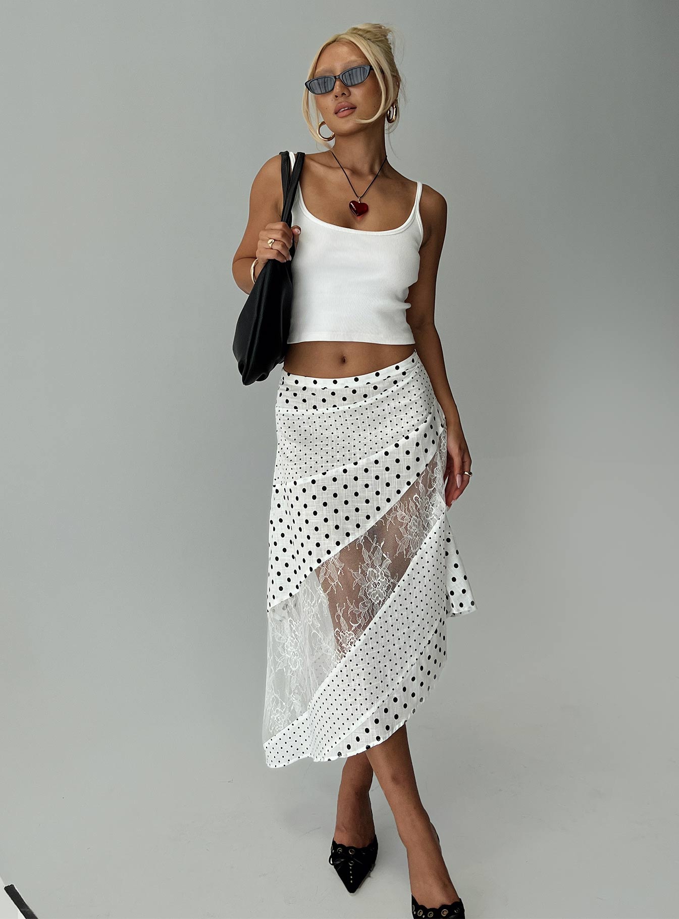 Rennar Maxi Skirt White / Polka Dot、mySite、solidvoid