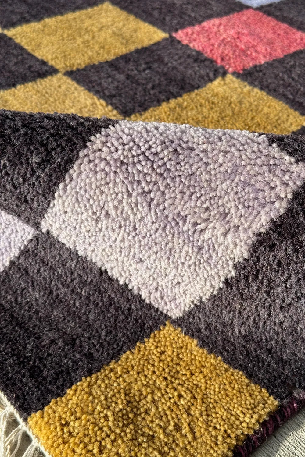 Colorful Checkered Hand Knotted Square Wool Rug、mySite、gigharbornorthrealestate