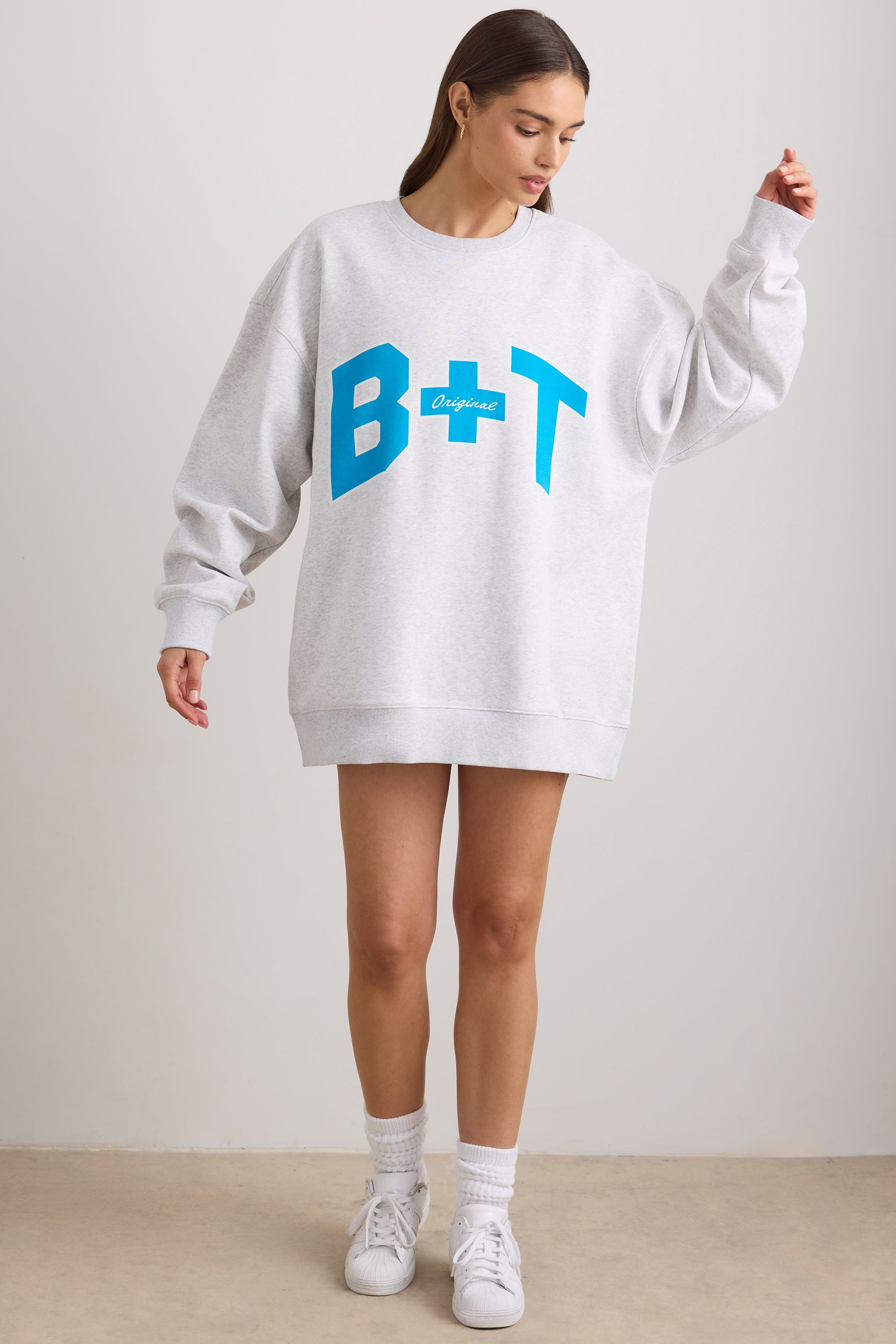 Oversized Crew Neck Sweatshirt in Grey Marl、mySite、solidvoid